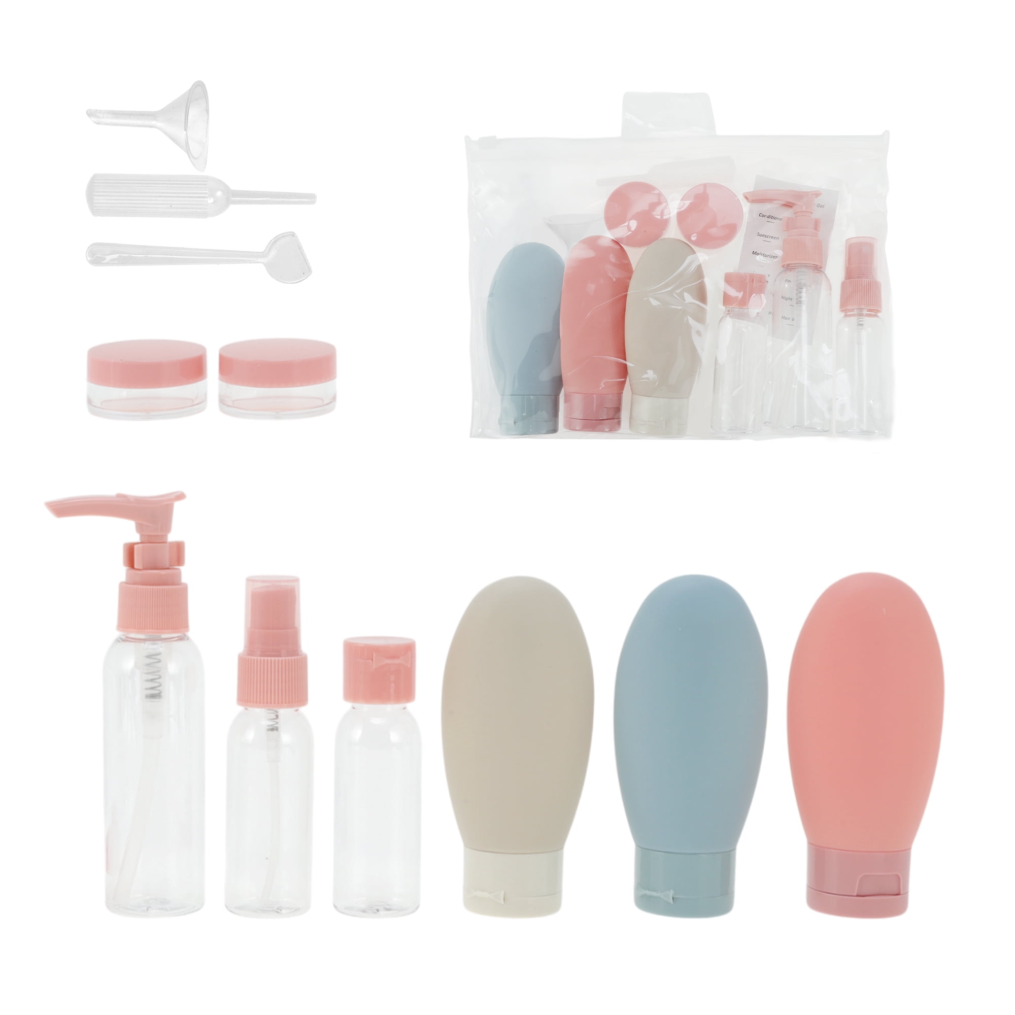 Unique Bargains Portable Travel Container Set of 12 Pcs Light Pink, Beige, Blue
