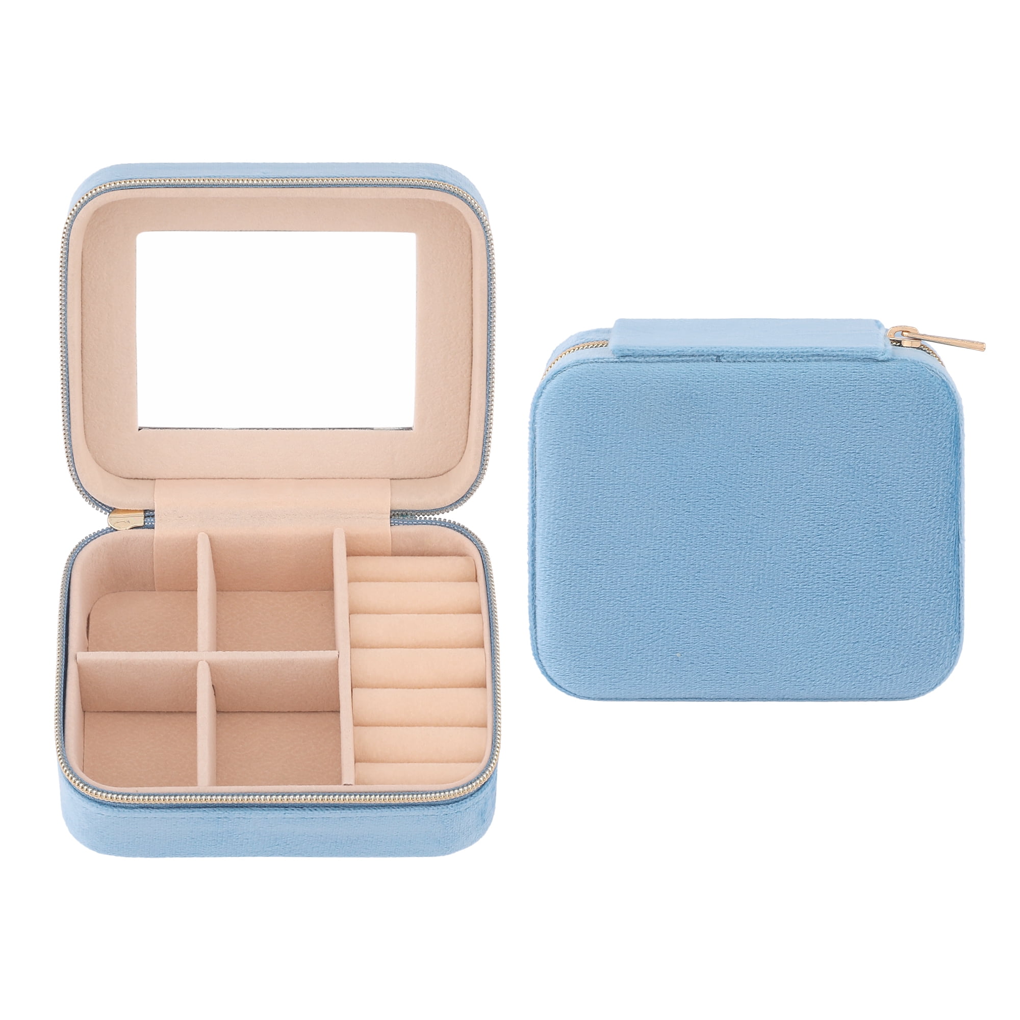 Unique Bargains Portable Velvet Jewelry Organizer Case for Women Blue