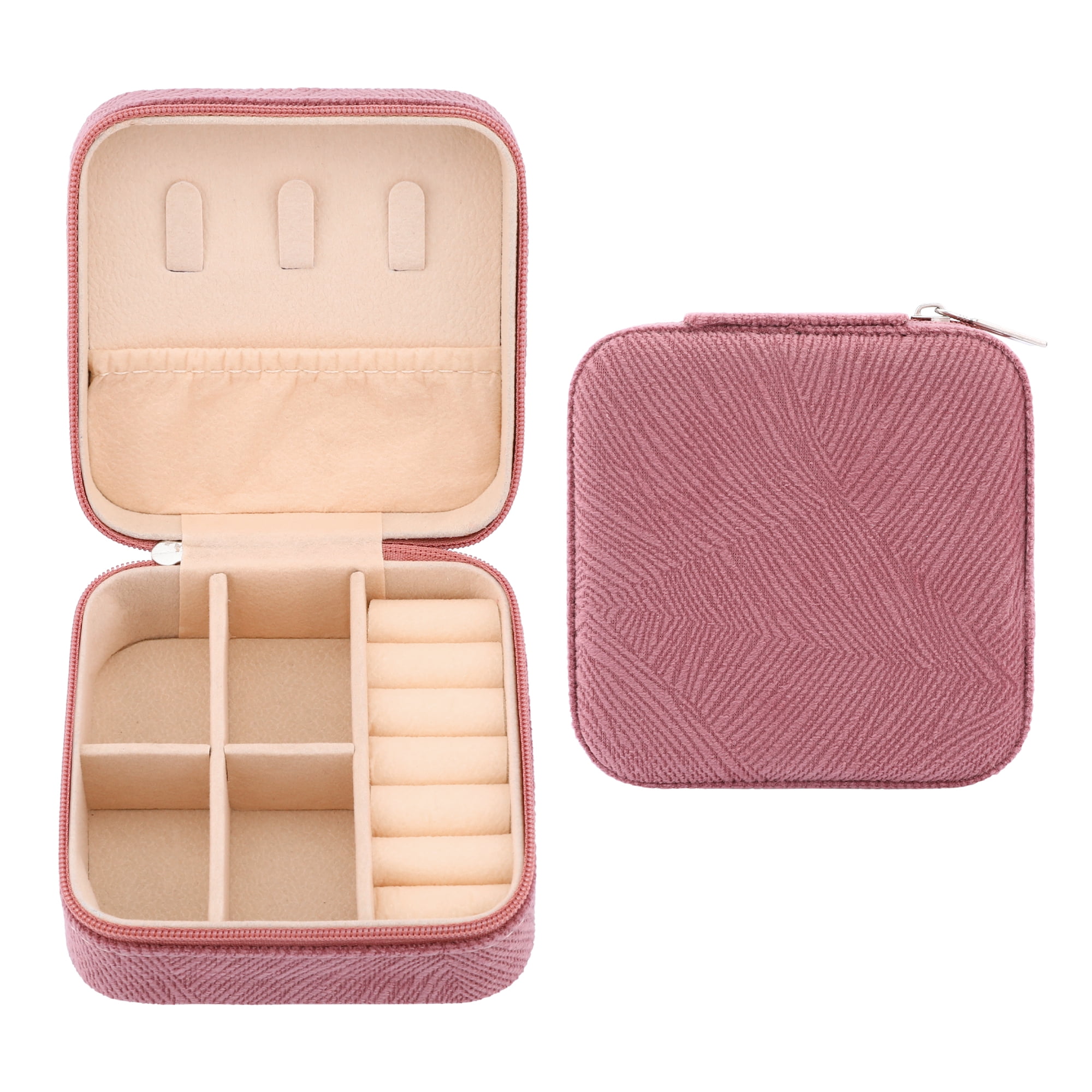 Unique Bargains Portable Velvet Jewelry Storage Box Dark Pink