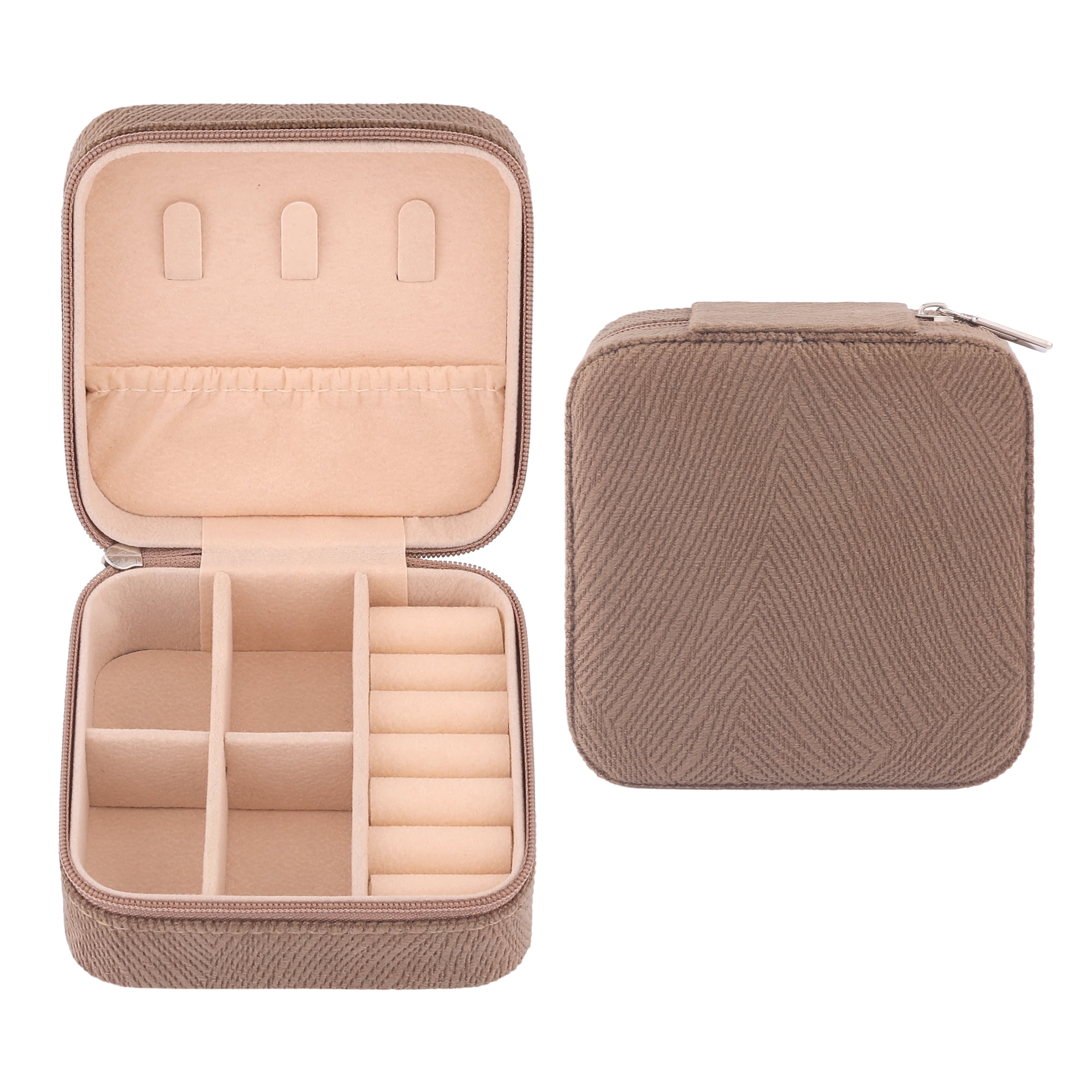 Unique Bargains Portable Velvet Jewelry Storage Box Light Brown