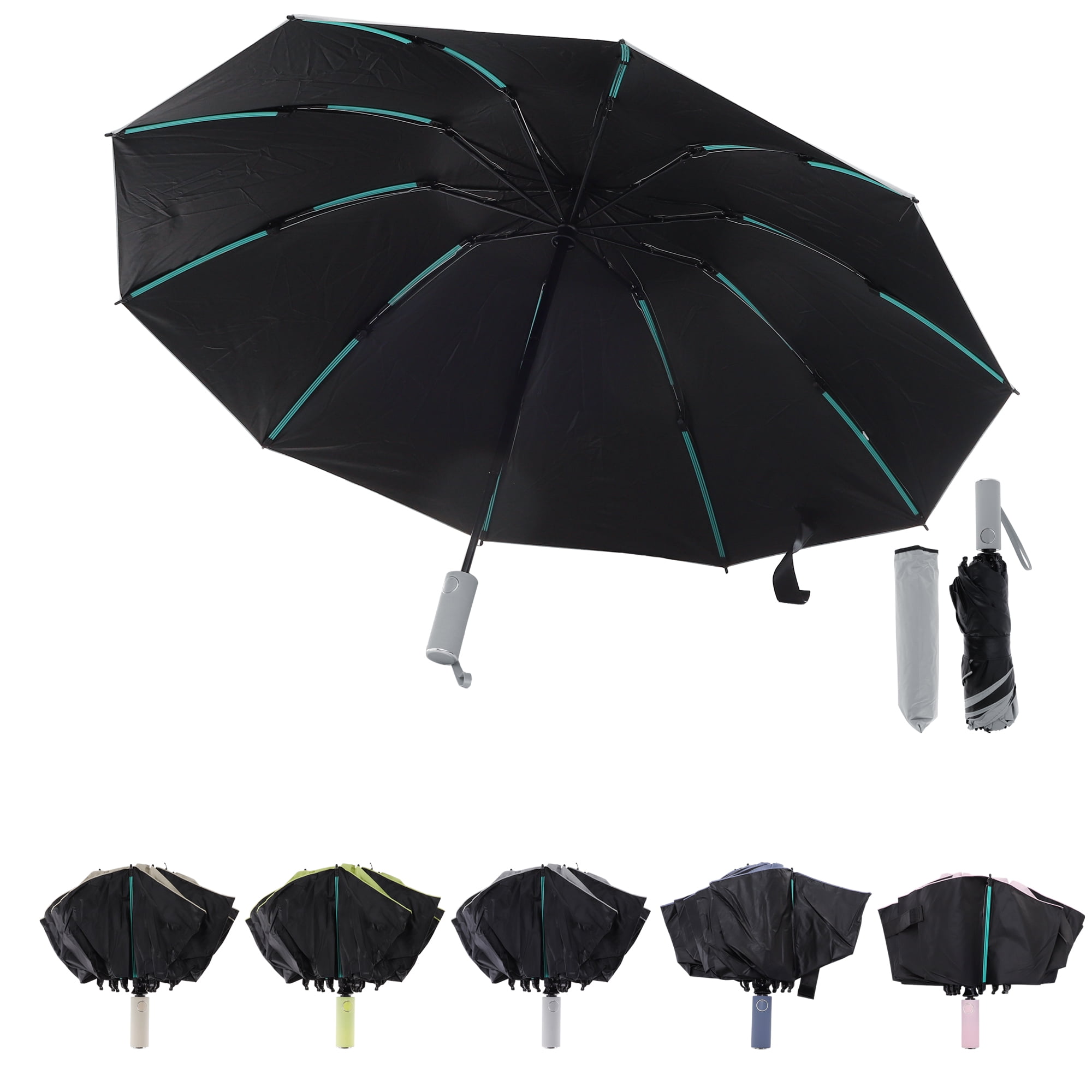 Unique Bargains Portable Windproof Folding Inverted Umbrella Light Gray