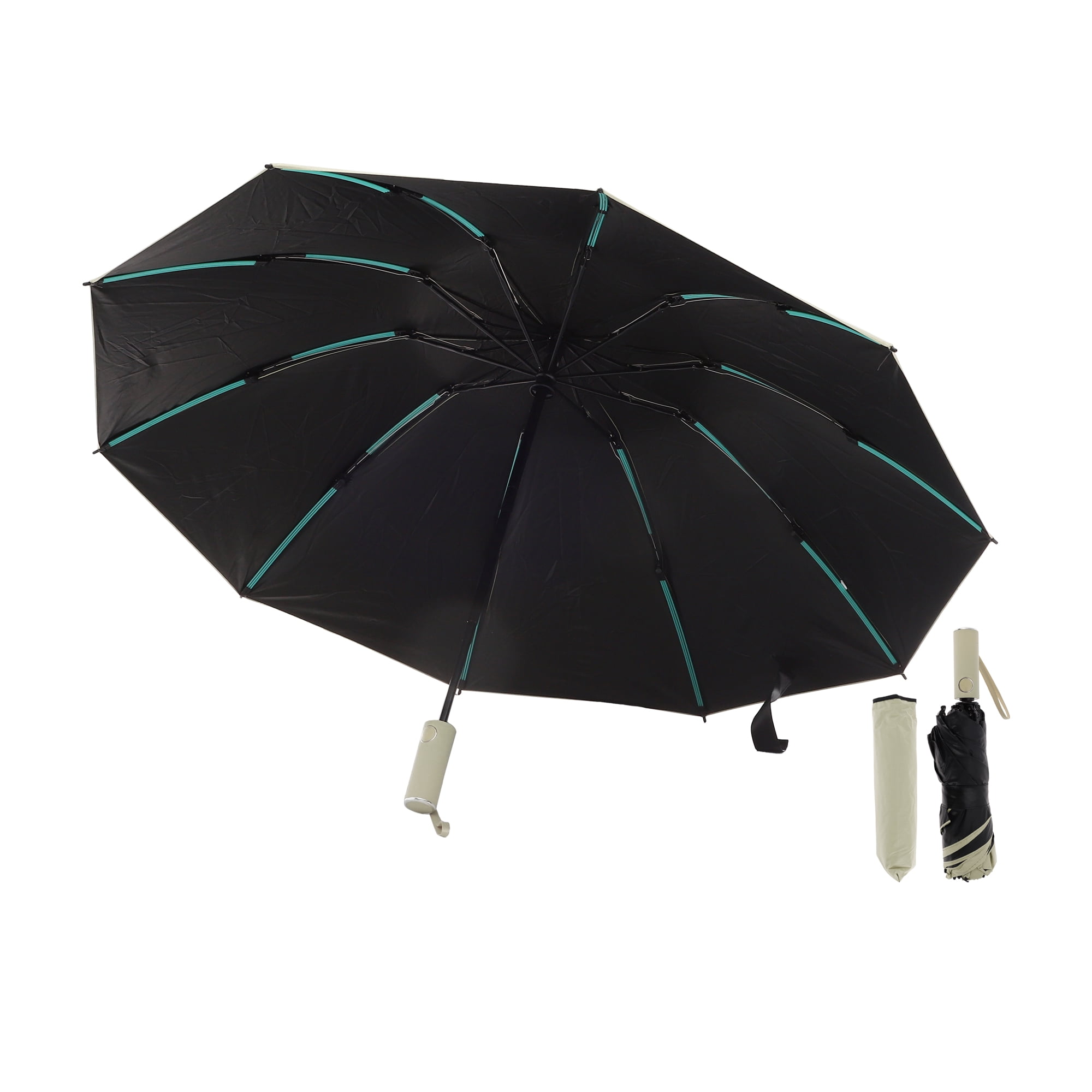 Unique Bargains Portable Windproof Folding Inverted Umbrella with Cover Beige