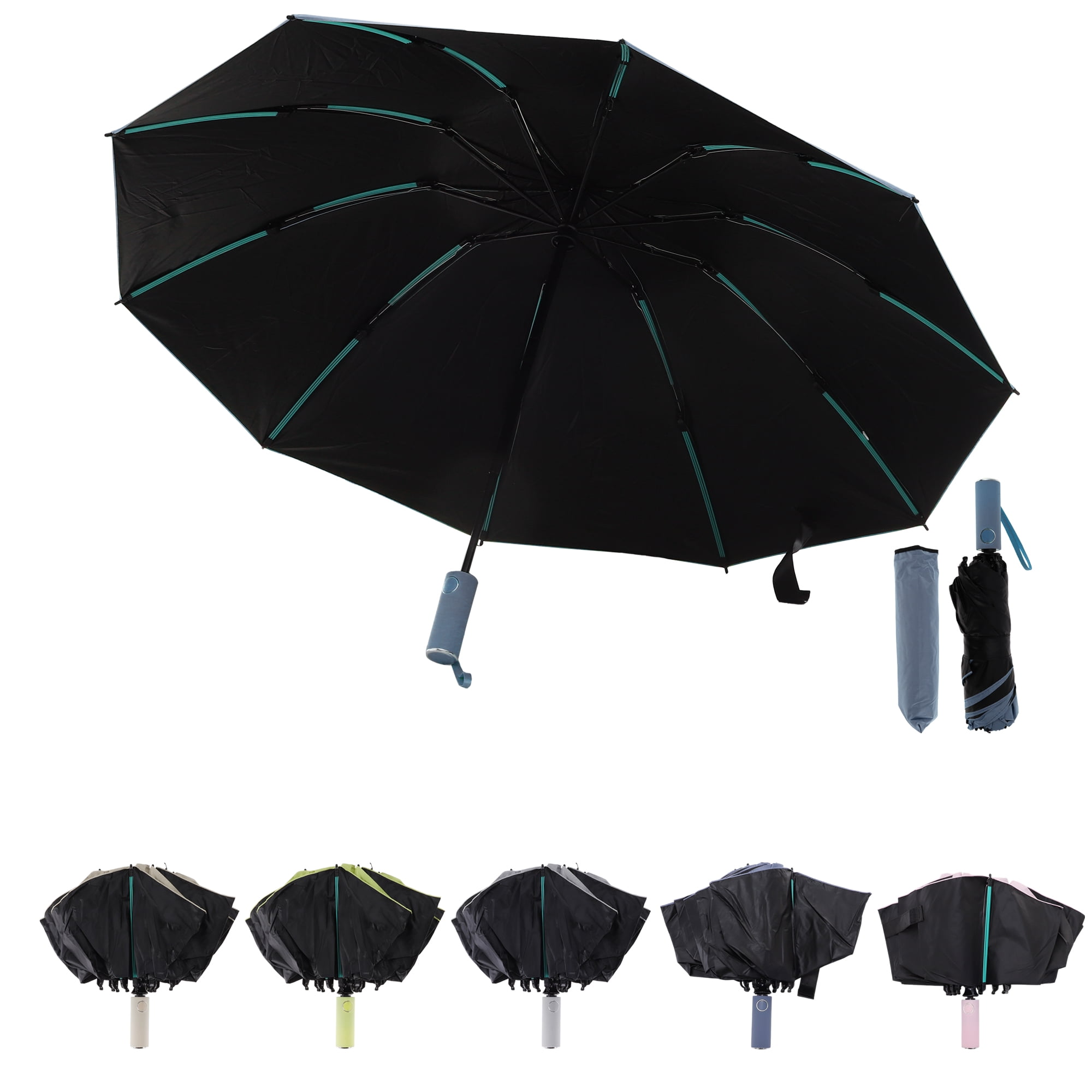 Unique Bargains Portable Windproof Folding Inverted Umbrella with Cover Blue