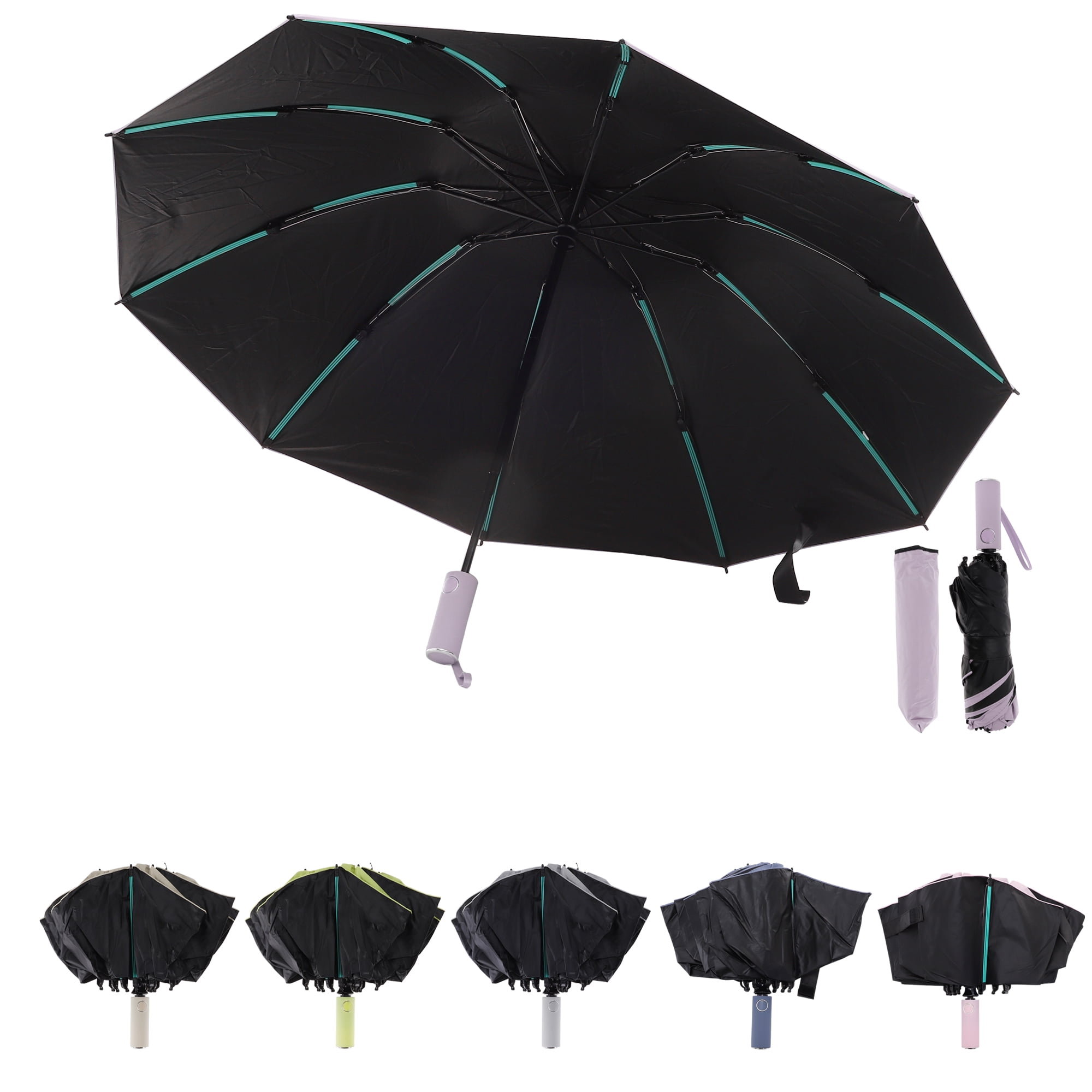 Unique Bargains Portable Windproof Folding Inverted Umbrella with Cover Pink