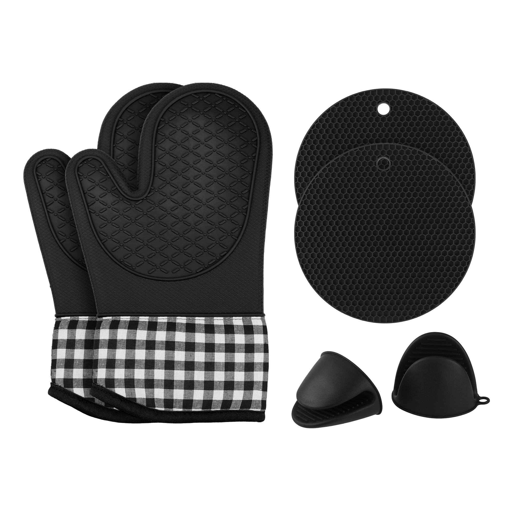 Unique Bargains Pot Holders Heat Resistant Kitchen Gloves Black 10.9x7.1inch