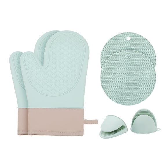 Unique Bargains Pot Holders Heat Resistant Kitchen Gloves Green 10.9x7.1inch