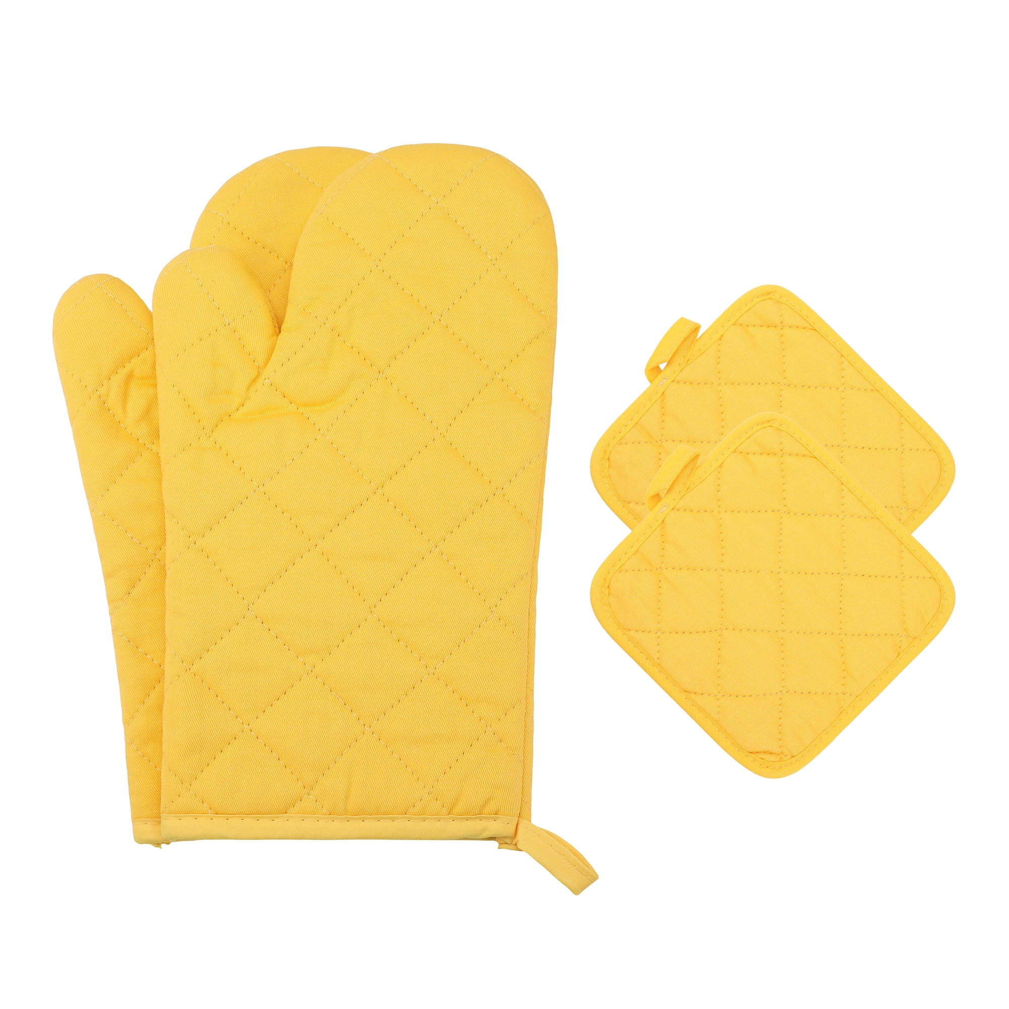 Unique Bargains Pot Holders Heat Resistant Kitchen Gloves Yellow 4.7x13.8inch