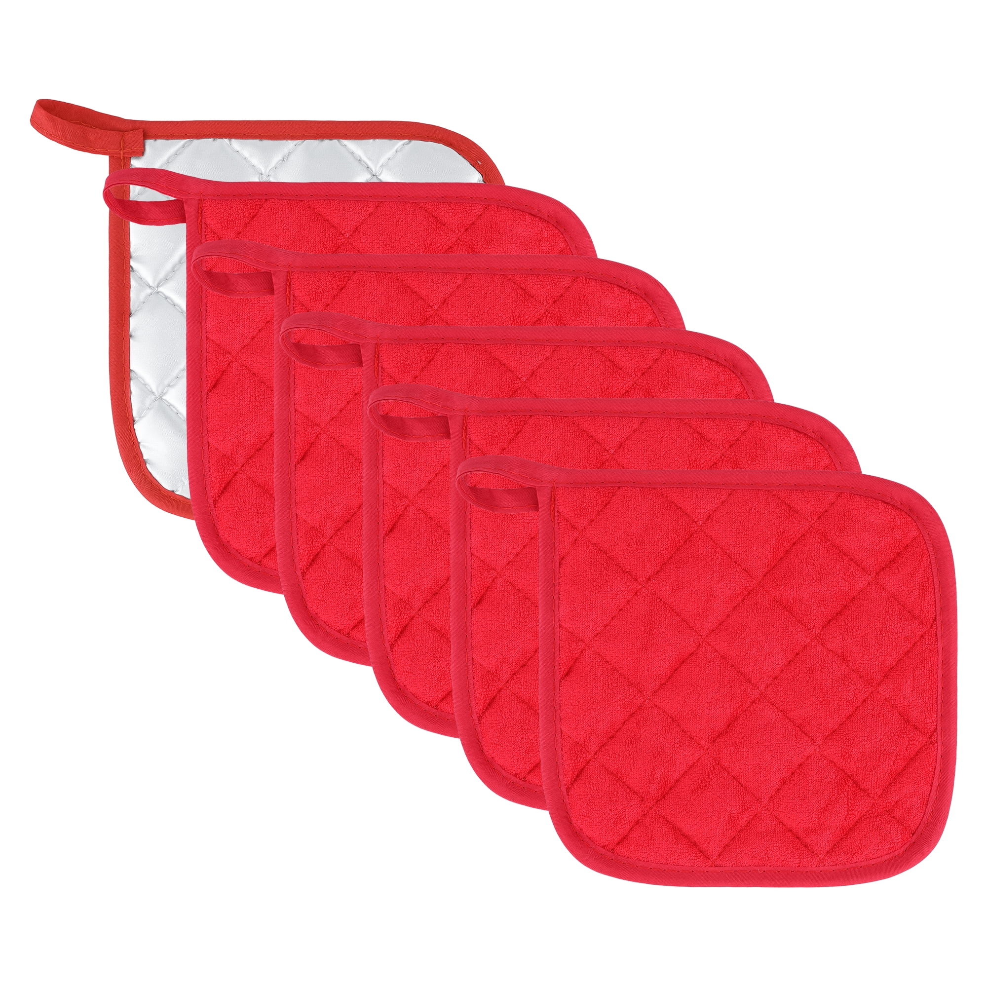 Unique Bargains Pot Holders Heat Resistant Non Slip Hot Pads for Cooking Red 6Pcs