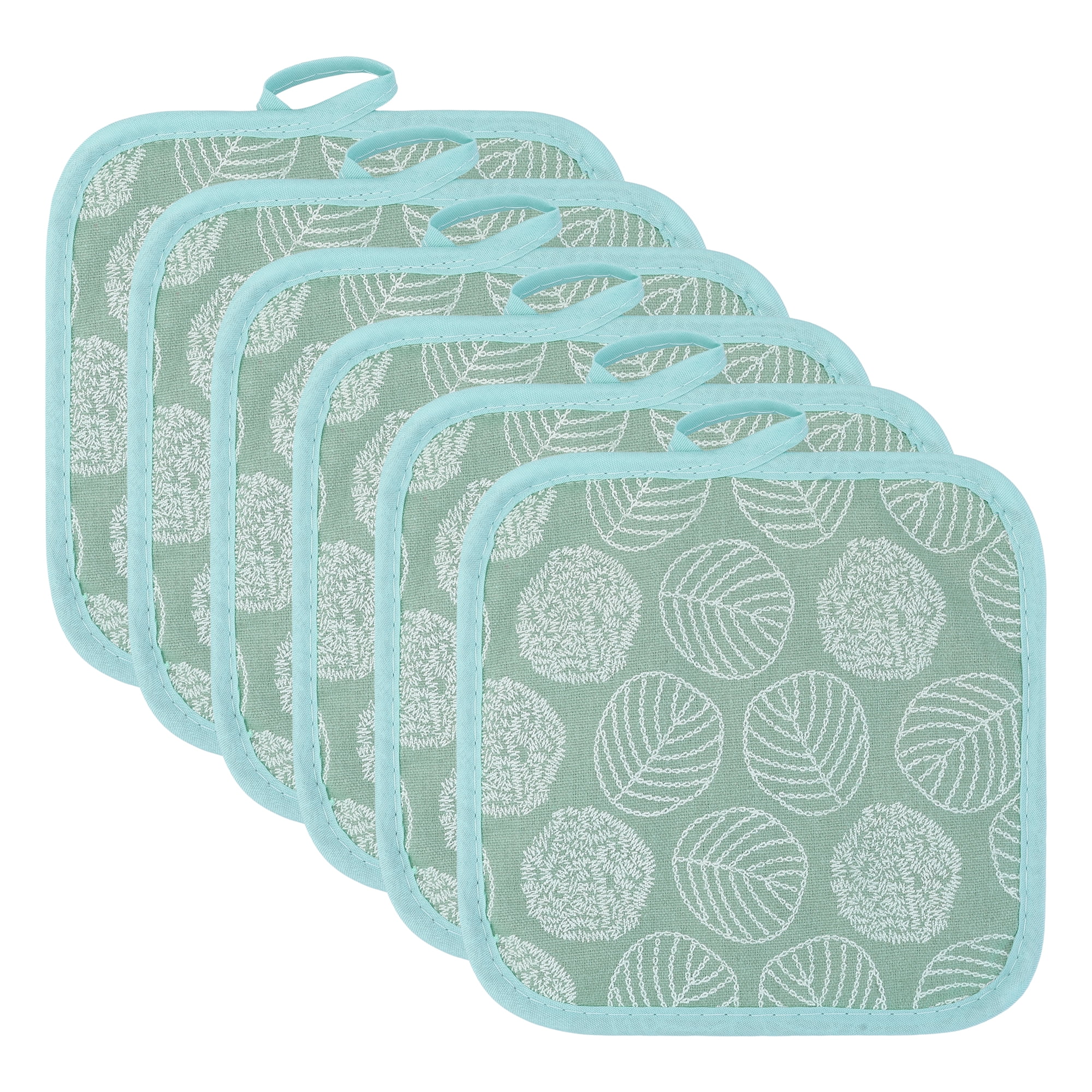 Unique Bargains Pot Holders Heat Resistant Non Slip Hot Pads for Kitchen Baking Green 6Pcs