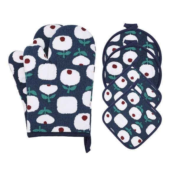 Unique Bargains Pot Holders Kitchen Oven Gloves Blue 11x7.1inch