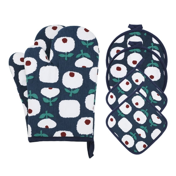 Unique Bargains Pot Holders Kitchen Oven Gloves Blue 11x7.1inch