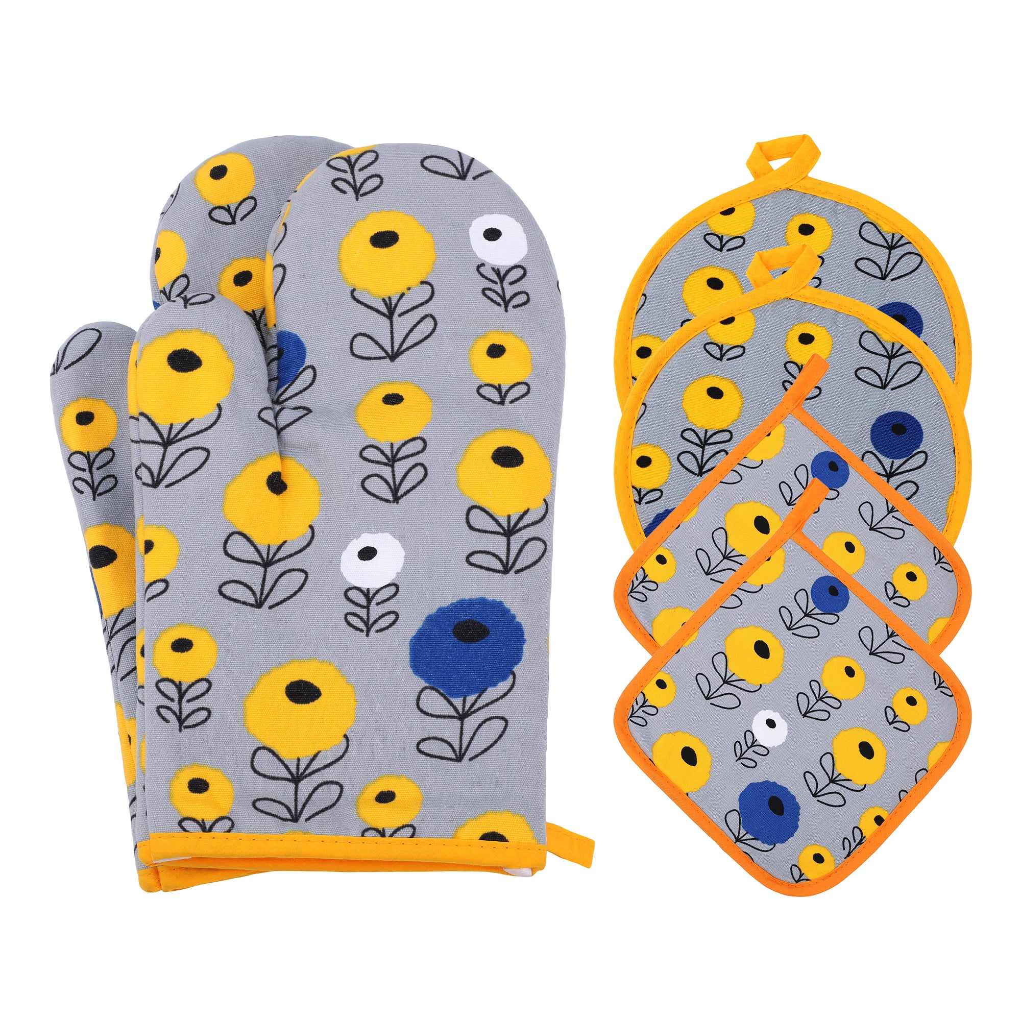 Unique Bargains Pot Holders Kitchen Oven Gloves Gray 11x7.1inch