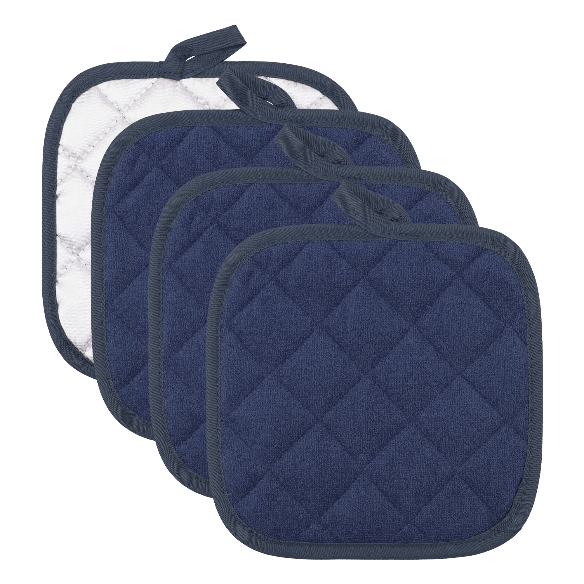 Unique Bargains Pot Holders Polyester Heat Resistant Trivets Non Slip Pads Dark Blue 4Pcs