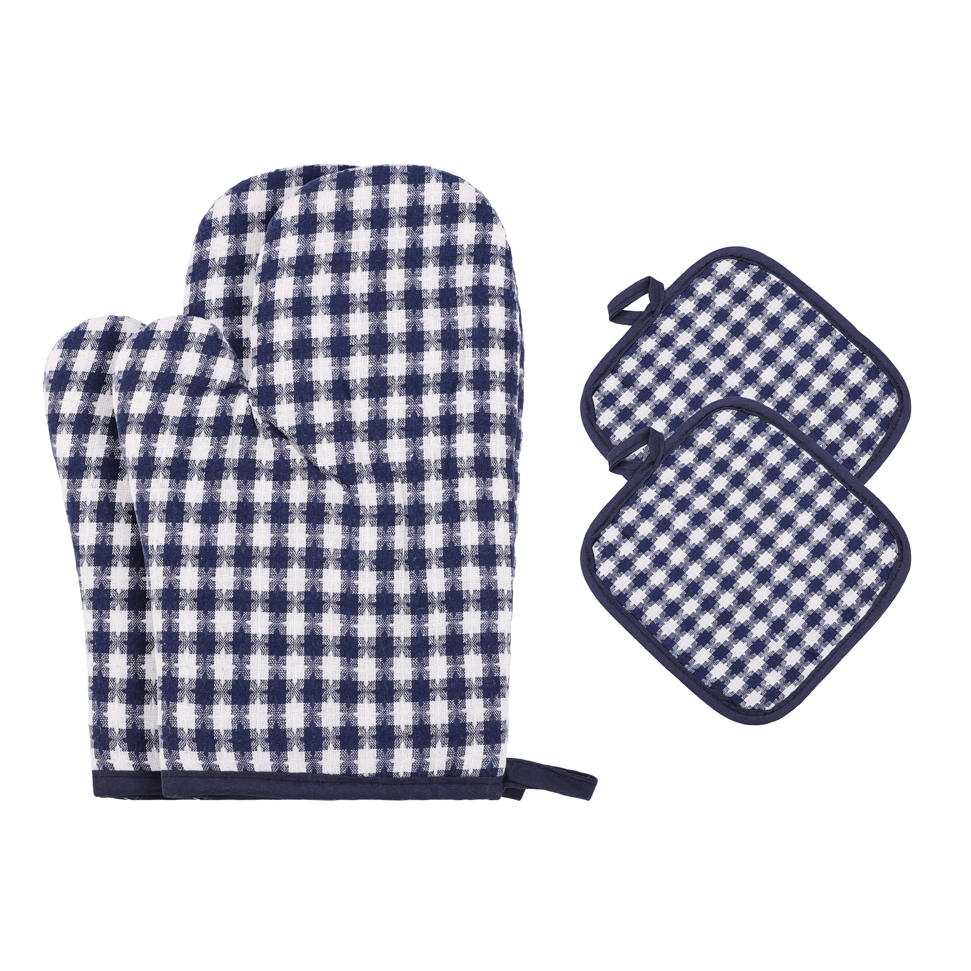 Unique Bargains Pot Holders Set Heat Resistant Oven Mitts Blue 9.8x6.7inch