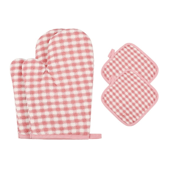 Unique Bargains Pot Holders Set Heat Resistant Oven Mitts Pink 9.8x6.7inch