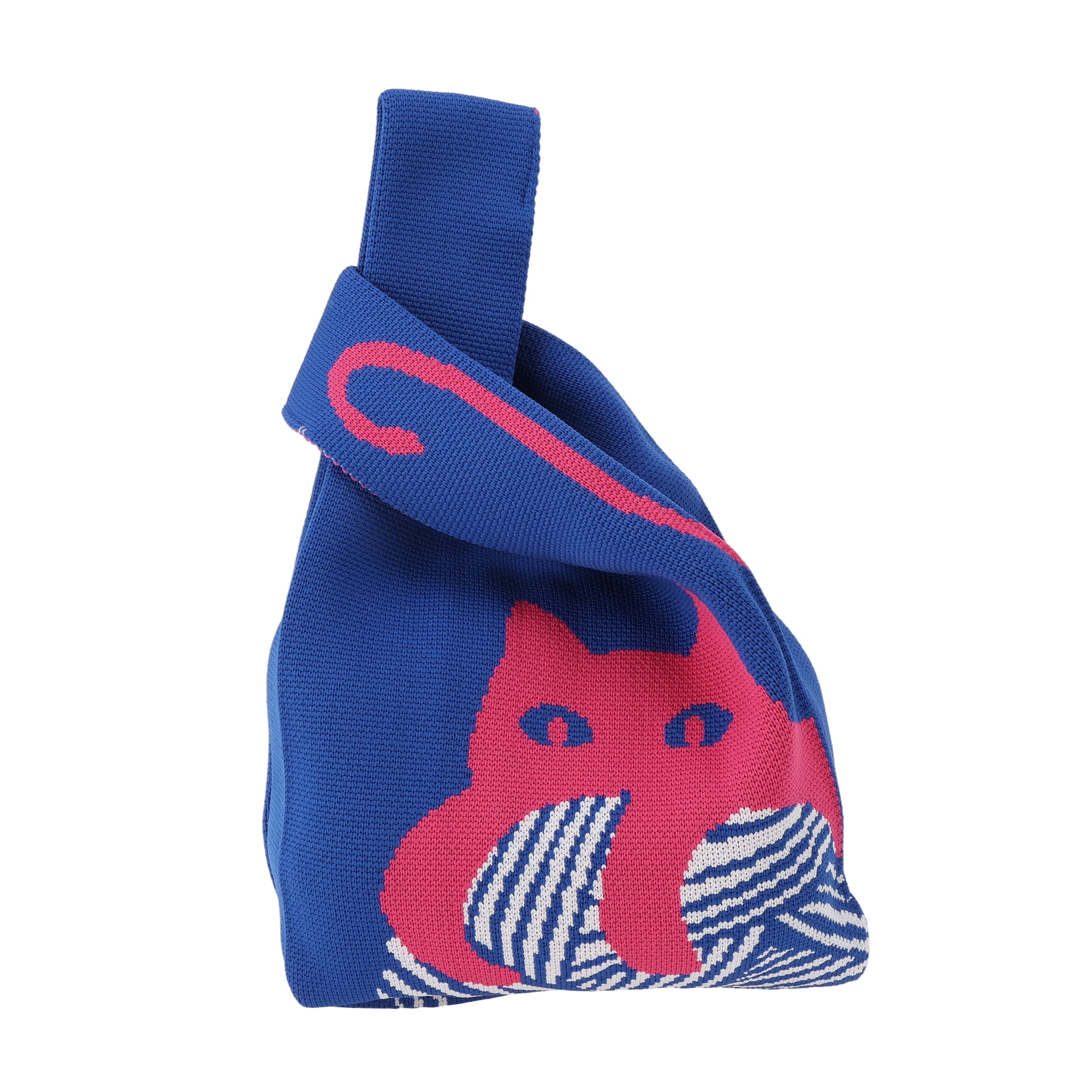 Unique Bargains Practical and Cute Design Stylish Cat Knitted Wrist Bag Dark Blue