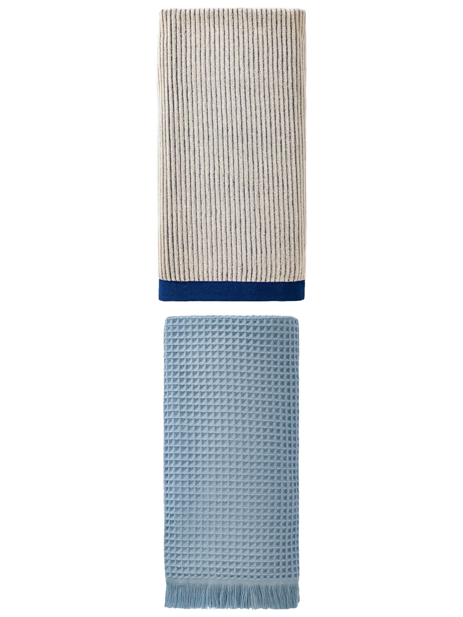 Unique Bargains Premium Cotton Bath Towel 2 Pack Blue 71" x 35"/55" x 28"