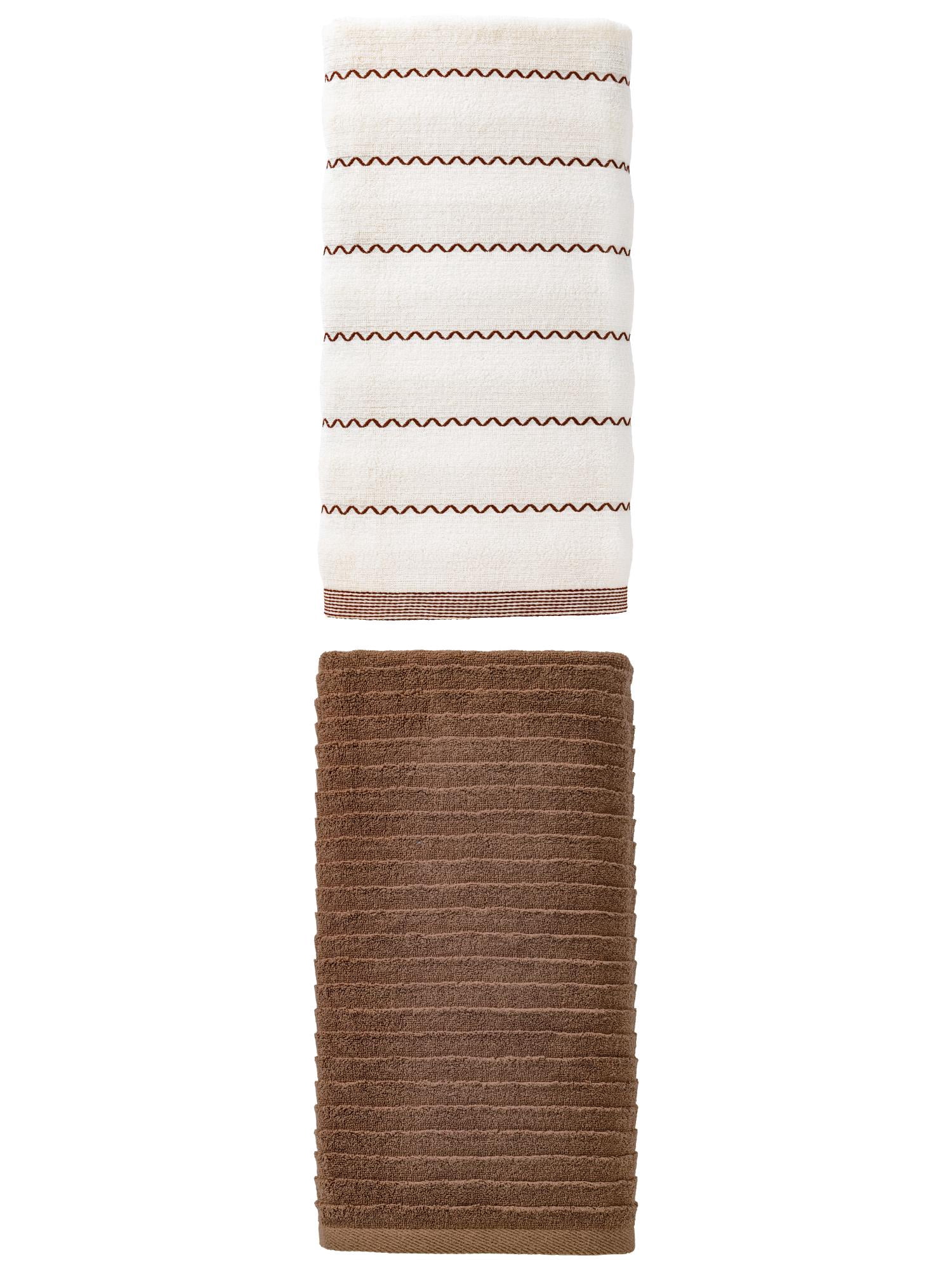 Unique Bargains 2Pcs Cozy Ultra Absorbent Cotton Bath Towel White/Dark Brown 55"x28"