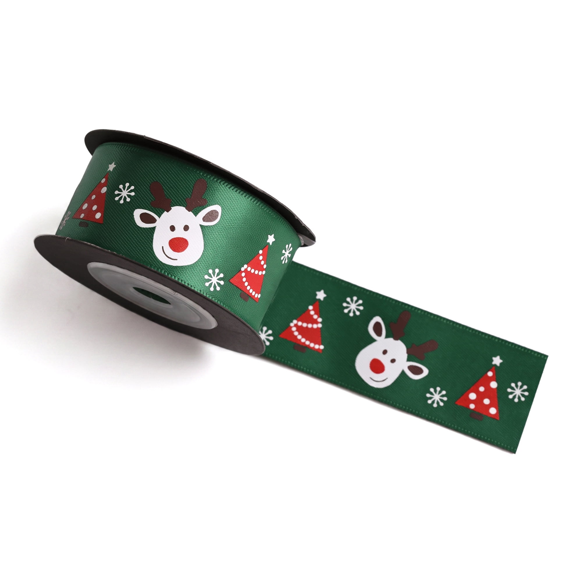 Unique Bargains Premium Fabric Ribbon for Gift Wrapping Green Reindeer Pattern 5.5 Yard