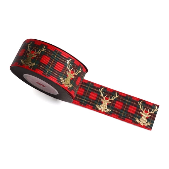 Unique Bargains Premium Fabric Ribbon for Gift Wrapping Red Deer Pattern 5.5 Yard