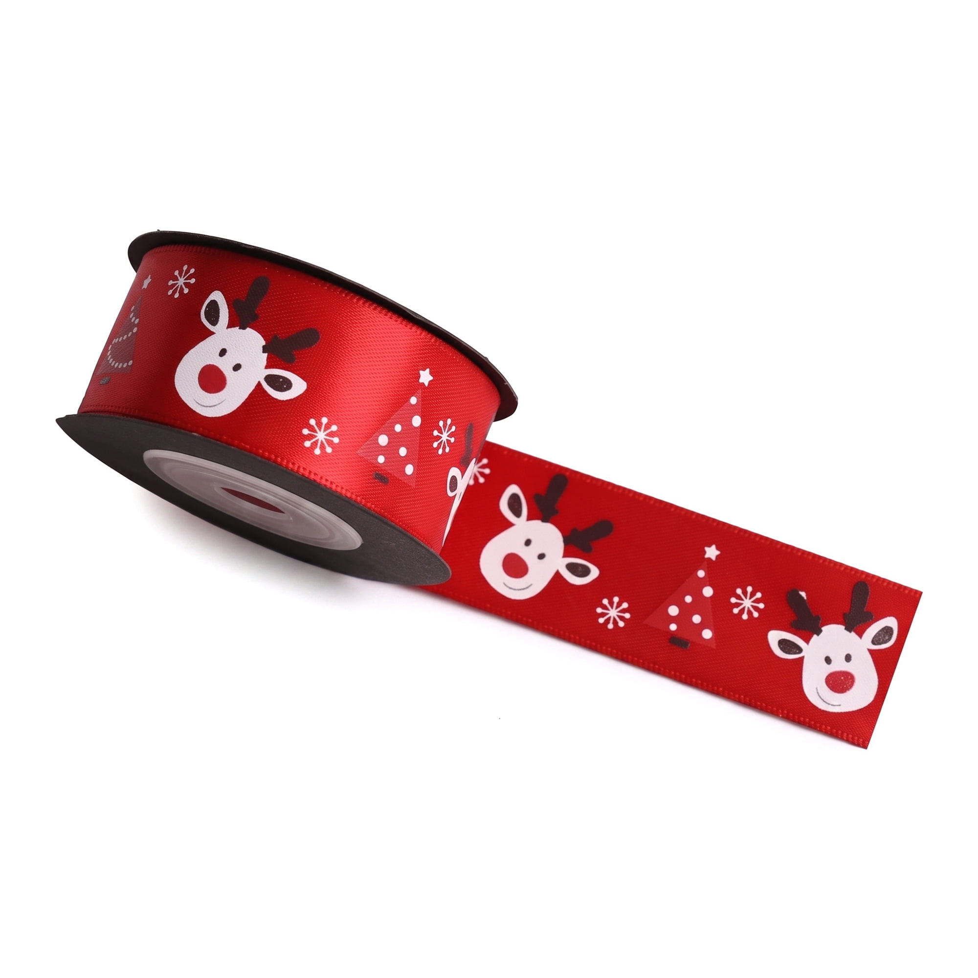 Unique Bargains Premium Fabric Ribbon for Gift Wrapping Red Reindeer Pattern 5.5 Yard