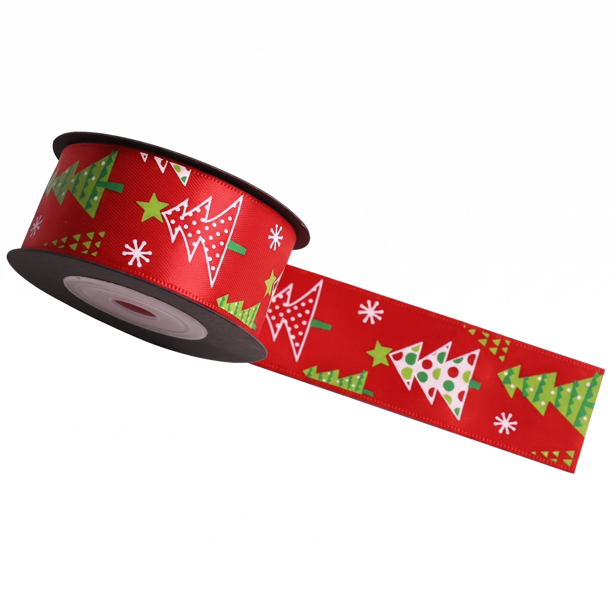 Unique Bargains Premium Fabric Ribbon for Gift Wrapping Red Tree Pattern 5.5 Yard