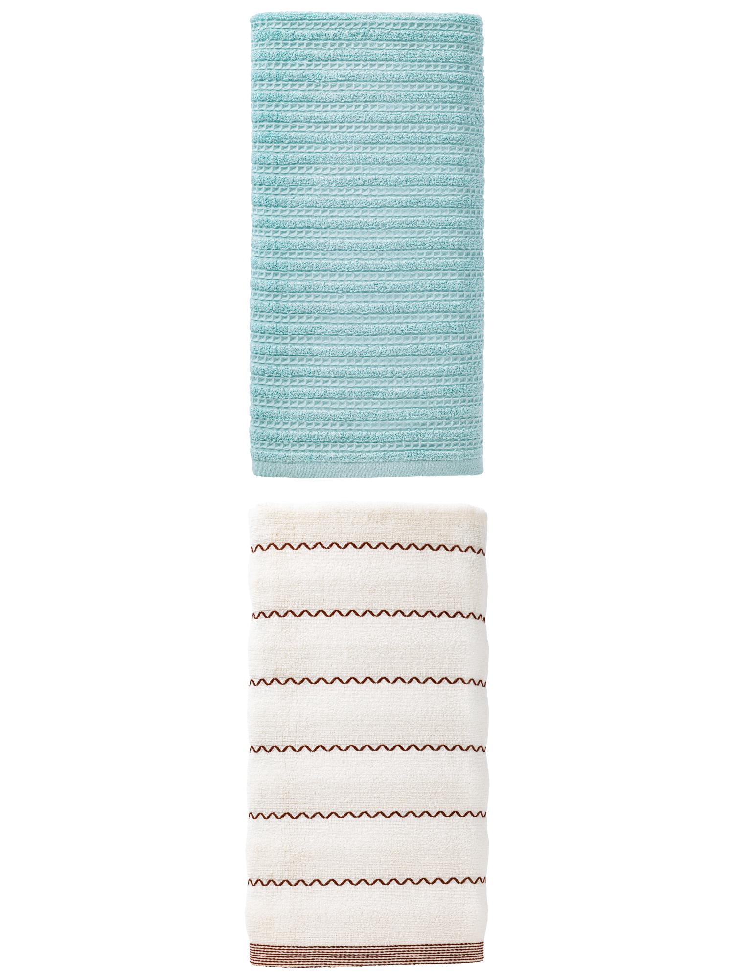 Unique Bargains Premium Waffle Bath Towel 2 Pack Blue/White 55" x 28"