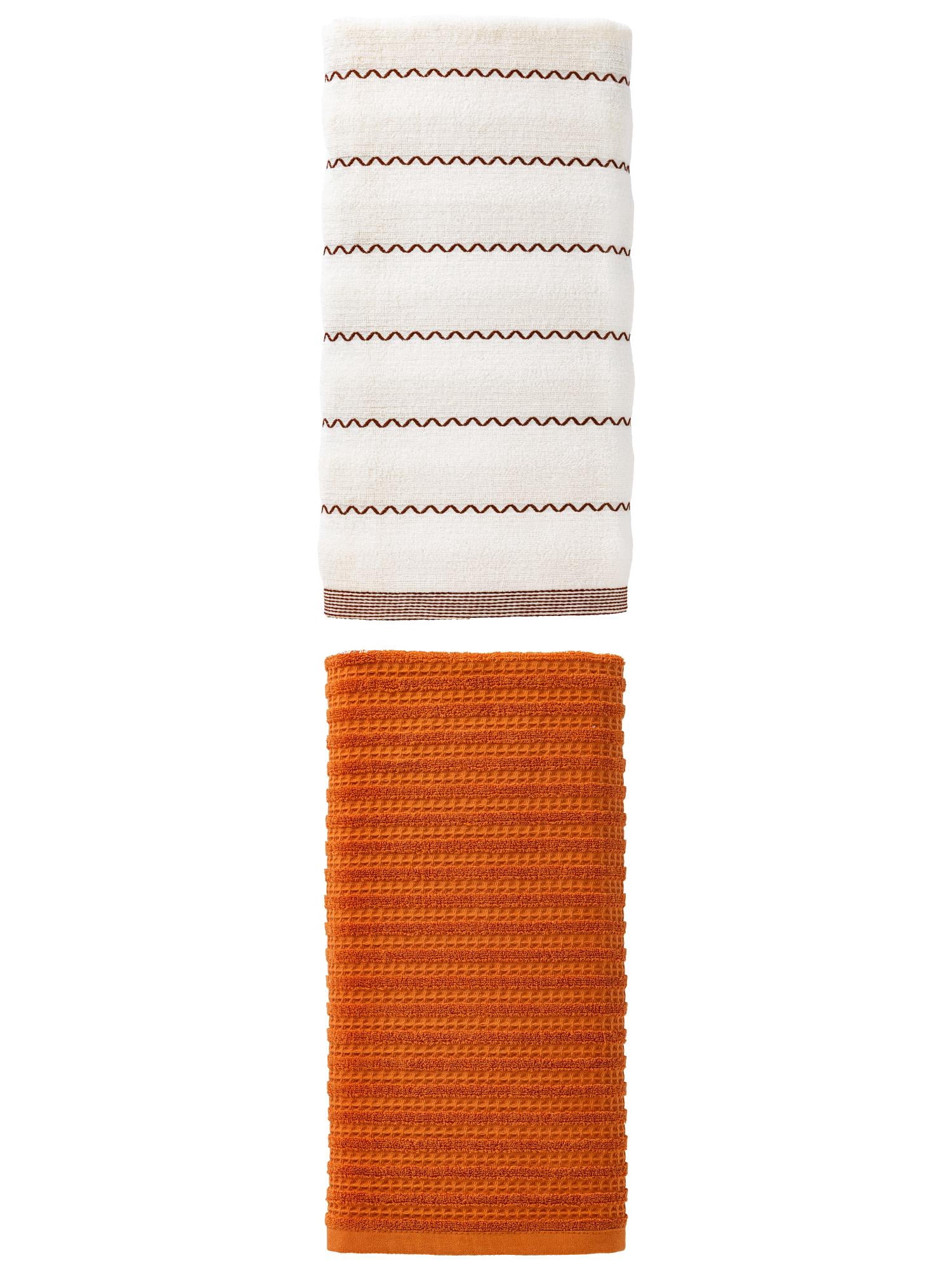 Unique Bargains Premium Waffle Bath Towel 2 Pack Brown/White 55" x 28"