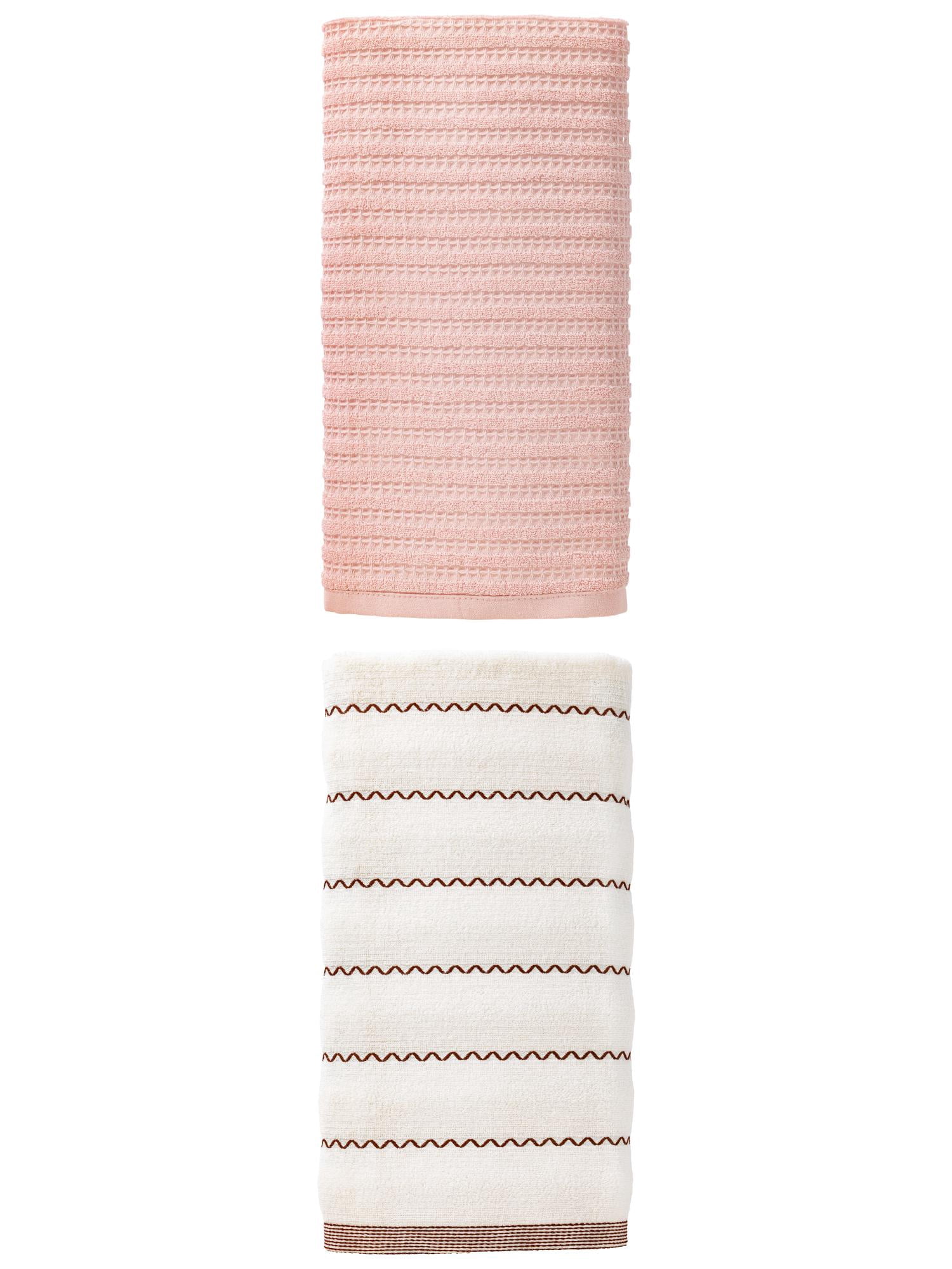 Unique Bargains Premium Waffle Bath Towel 2 Pack Pink/White 55" x 28"