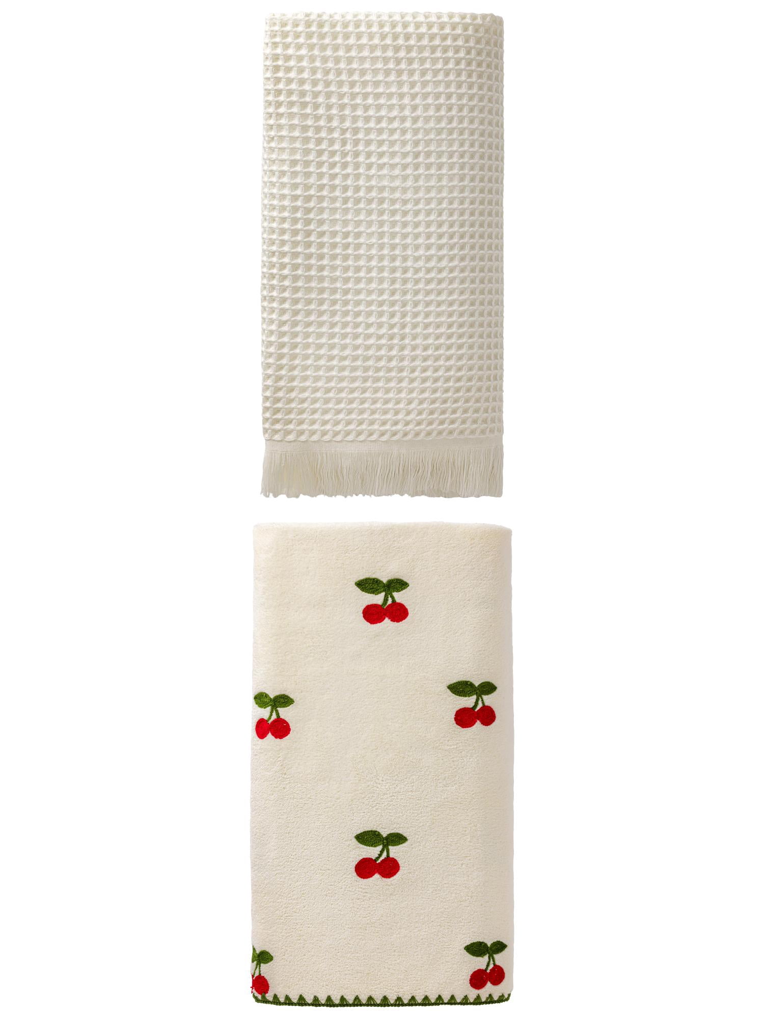 Unique Bargains Premium Washable Waffle Bath Towel 2 Pack Beige/White 71" x 35"/55" x 28"