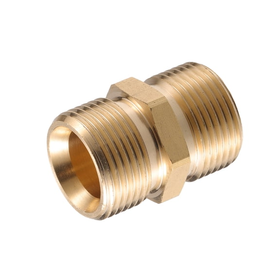Unique Bargains Pressure Washer Connector Fitting 14mm M22x1.5 to M22x1.5 Male Adapter Brass Hose Connector Copper Tone