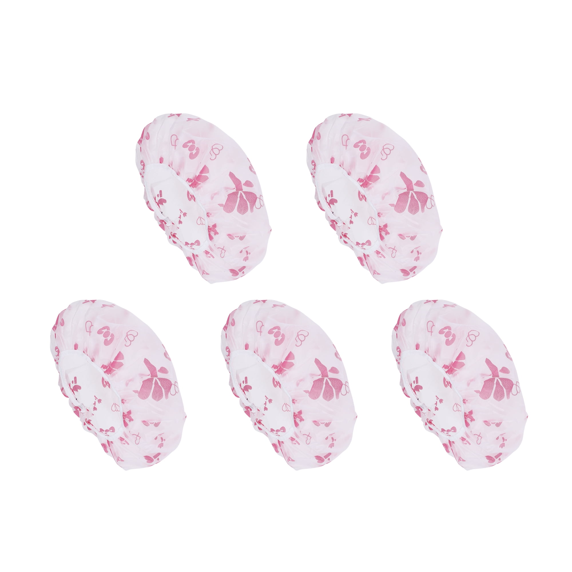 Unique Bargains Print Single Layer Shower Cap 5 Pcs Pink
