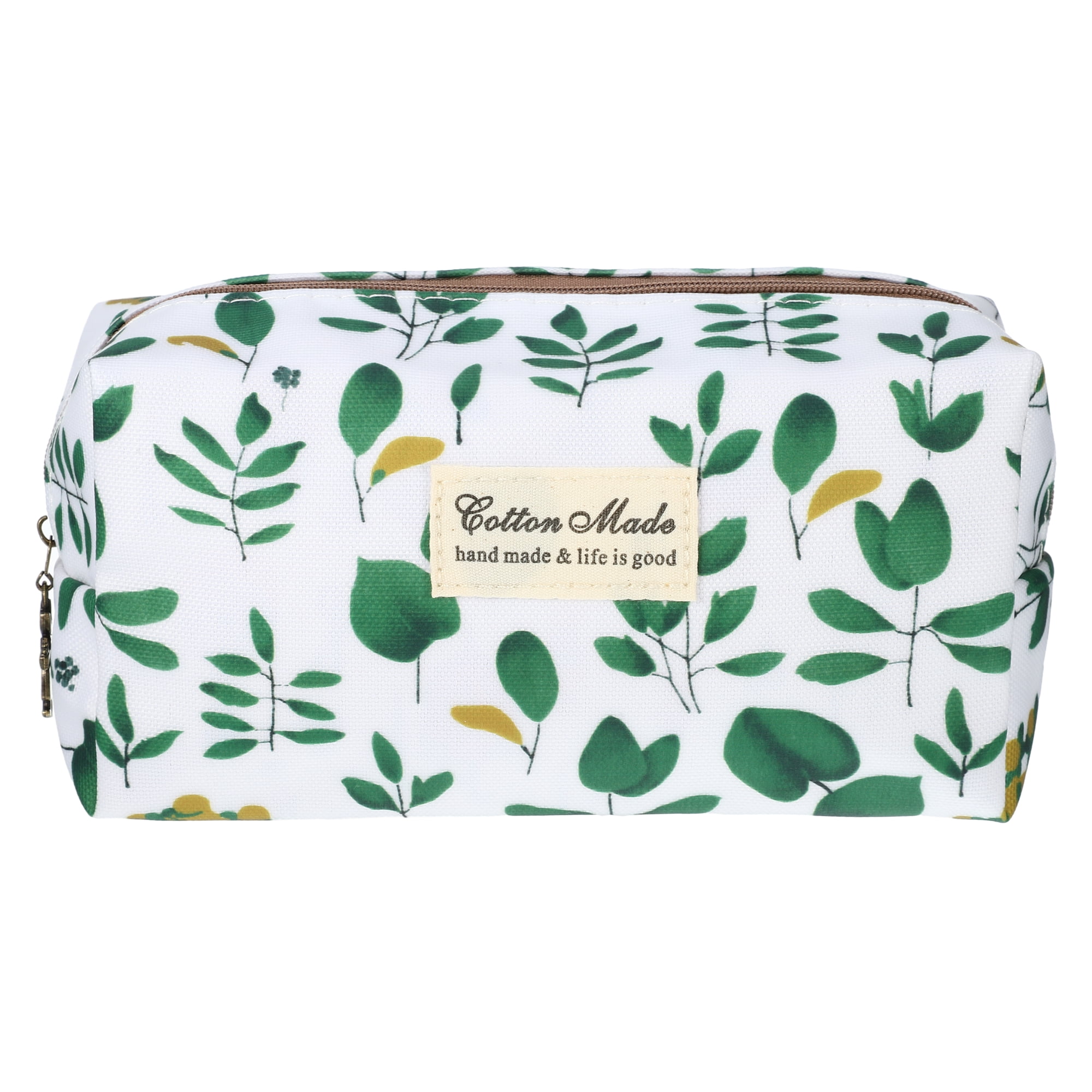 Unique Bargains Printed Makeup Bag for Business Travel Vacation Camping White Green