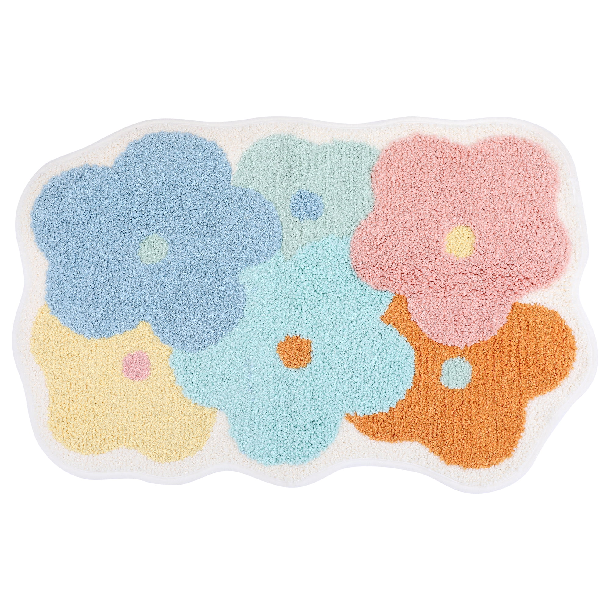 Unique Bargains Printed Bathroom Rug Ultra Soft Absorbent Plush Bath Mat Multicolor Flower 30" x 18"