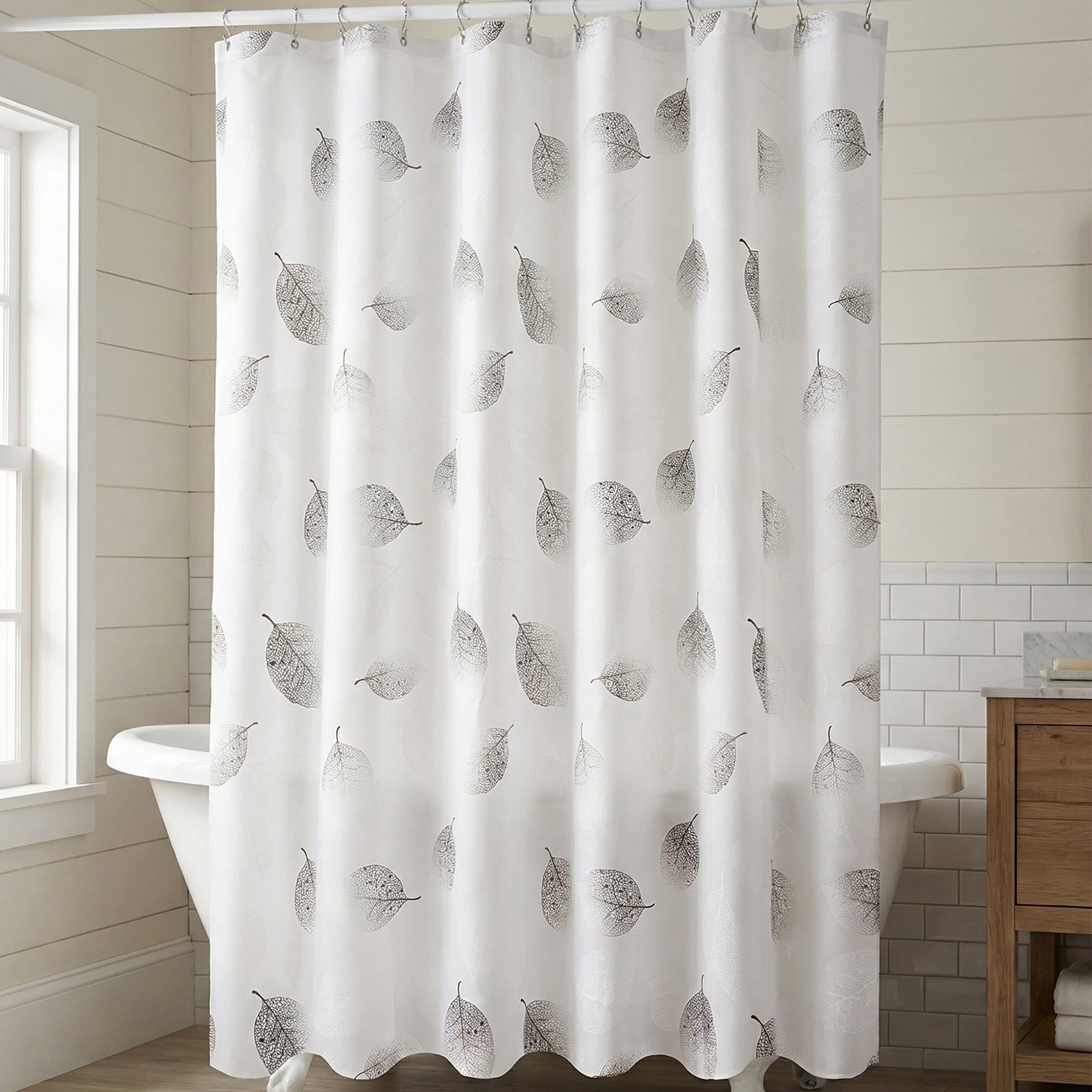 Unique Bargains Printed Waterproof Shower Curtain Sets with 12 Hooks Leaves 71"W x 71"L