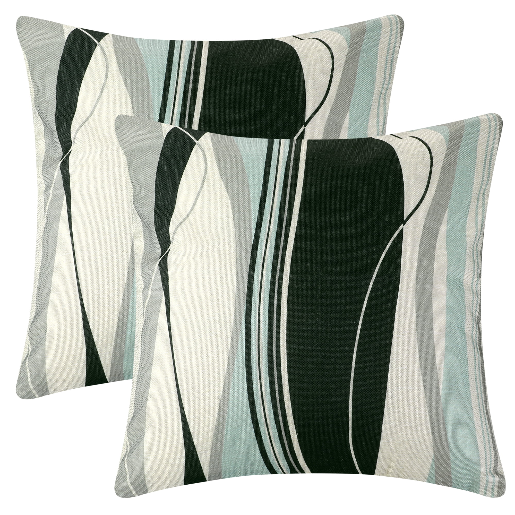 Unique Bargains Printing Soft Home Decor Throw Decorative Pillow Covers (2 Count) Light Blue Stripes 18" x 18"