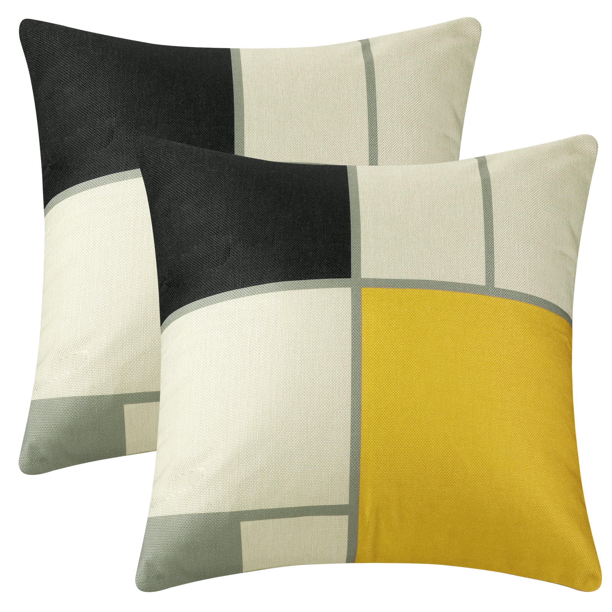 Unique Bargains Printing Soft Home Decor Throw Decorative Pillow Covers (2 Count) Yellow Geometric 18" x 18"