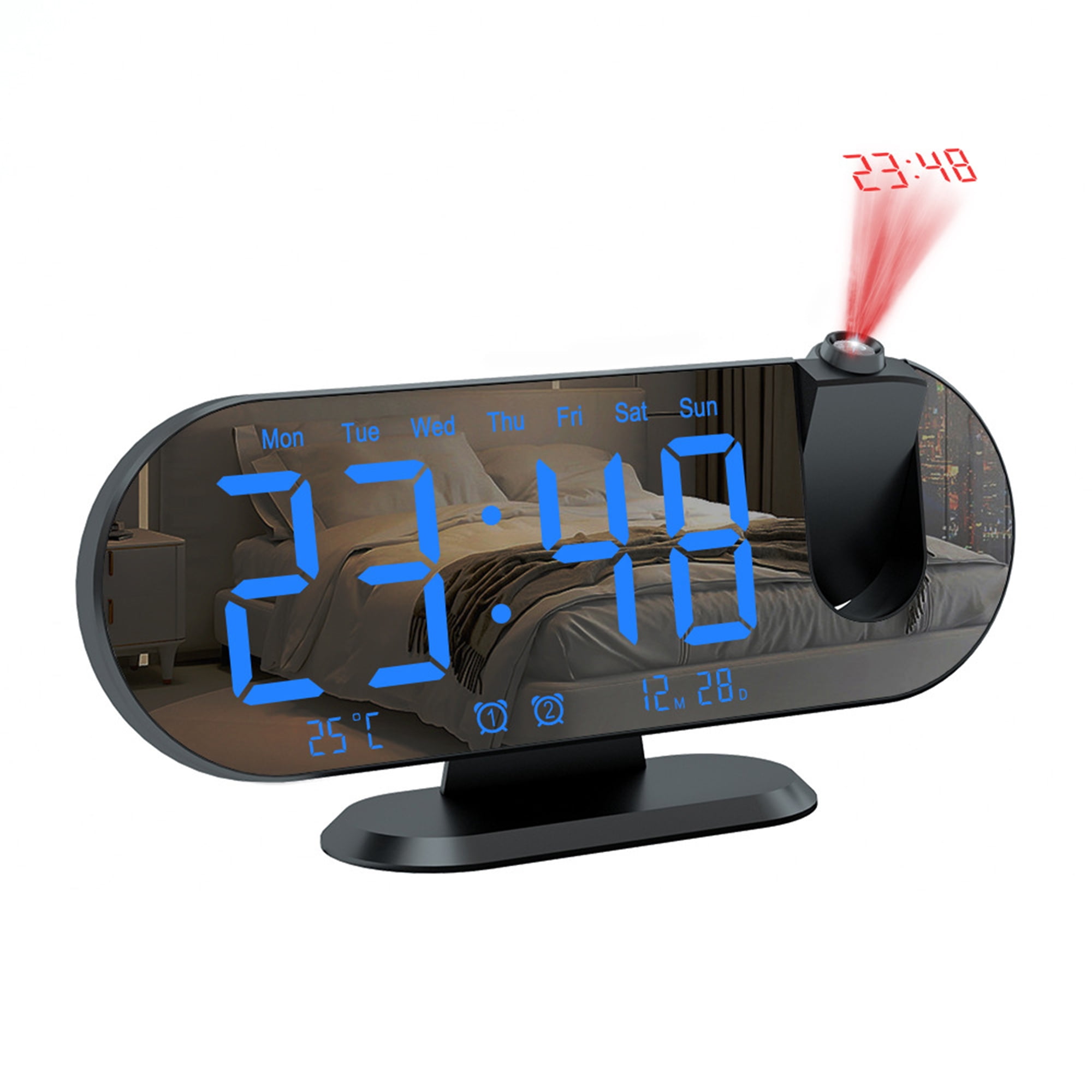 Unique Bargains Projection Alarm Clocks for Deep Sleepers Black Blue