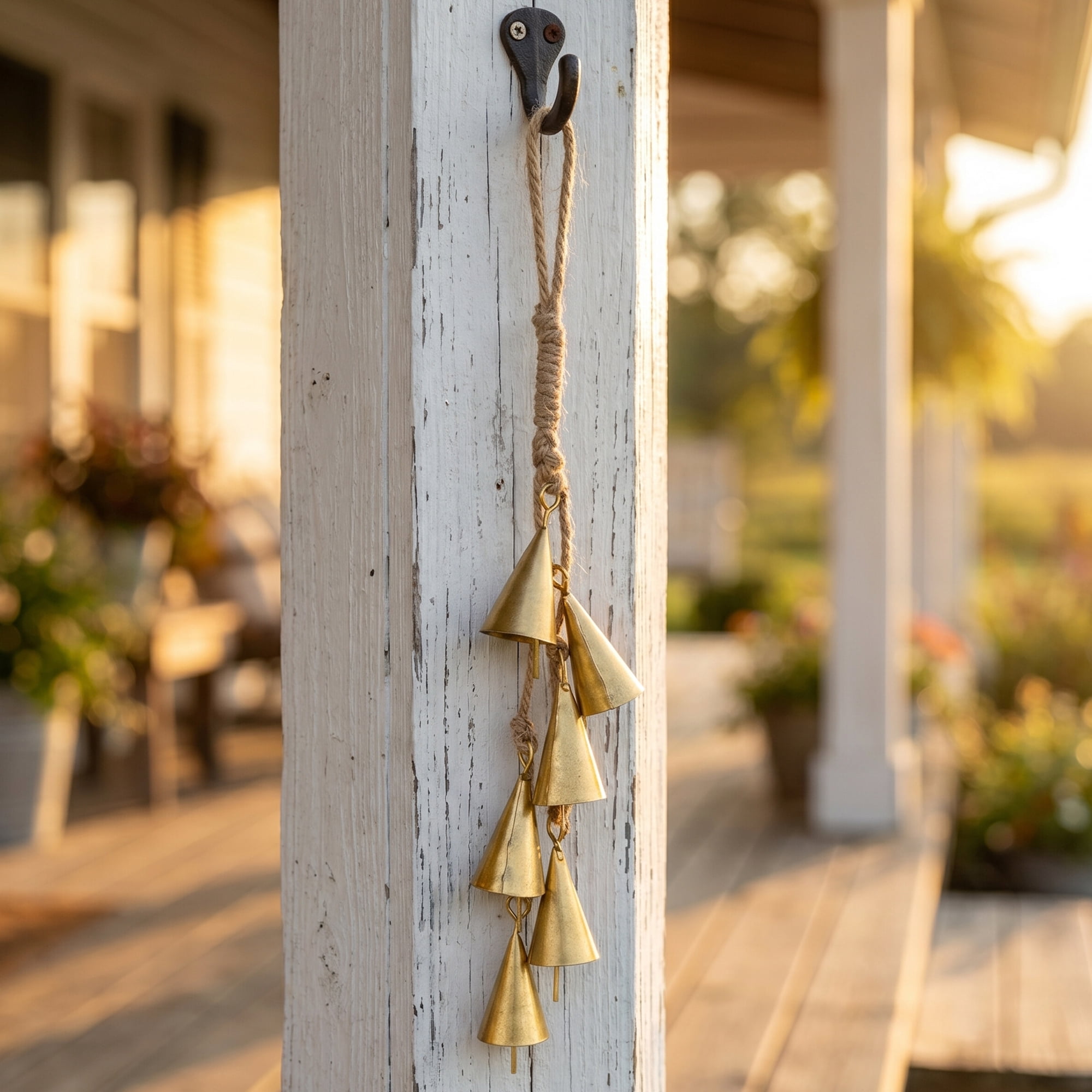 Unique Bargains Protection Rustic Iron Decorative Hanging Bell Gold 0.9" x 0.9" x 12.6"