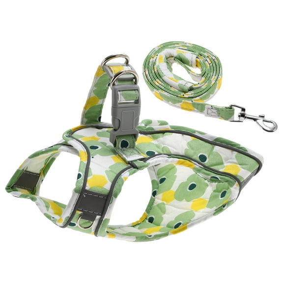 Unique Bargains Puppy Harness and Leash Set with Reflective Strips Magic Tapes Pet Harness for Walkings M Green