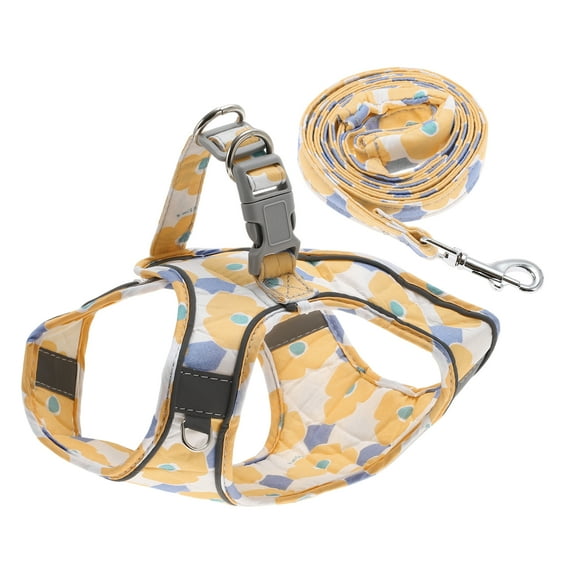 Unique Bargains Puppy Harness and Leash Set with Reflective Strips Magic Tapes Pet Harness for Walkings M Orange