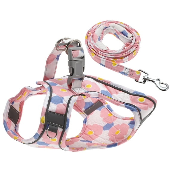 Unique Bargains Puppy Harness and Leash Set with Reflective Strips Magic Tapes Pet Harness for Walkings XS Pink