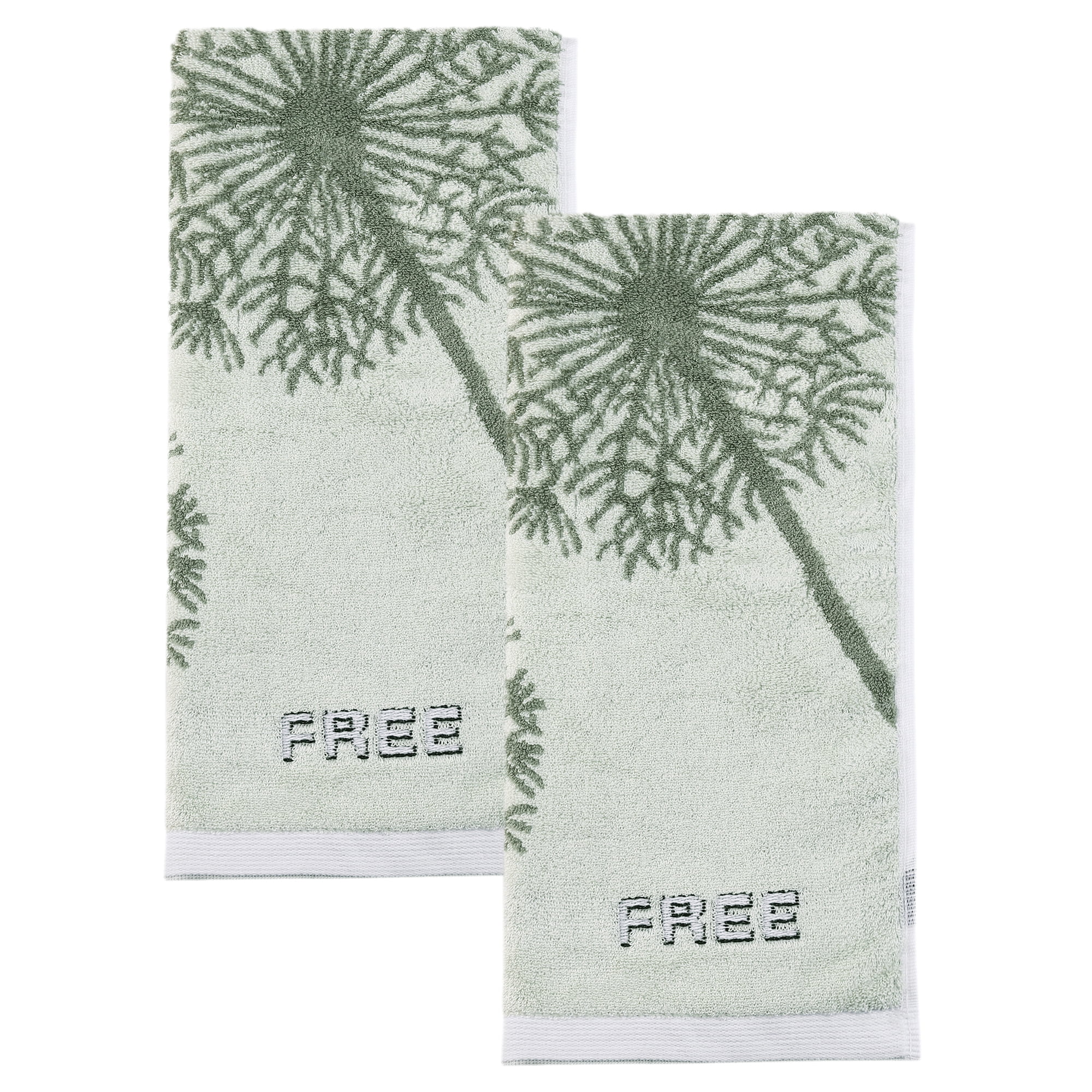Unique Bargains Pure Cotton Absorbent Hand Towels with Dandelion Pattern Green 2pk