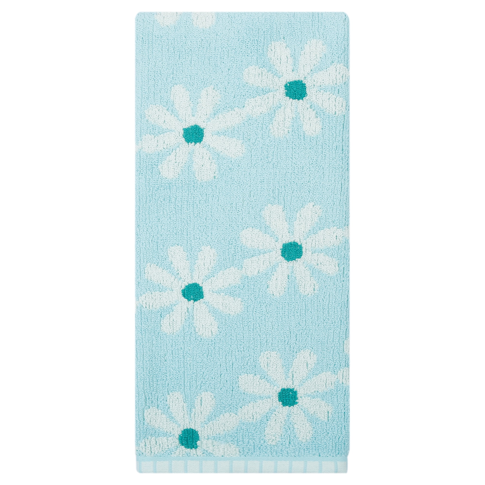 Unique Bargains Pure Cotton Daisy Pattern Ultra Soft Hand Towel Blue 29" x 13"