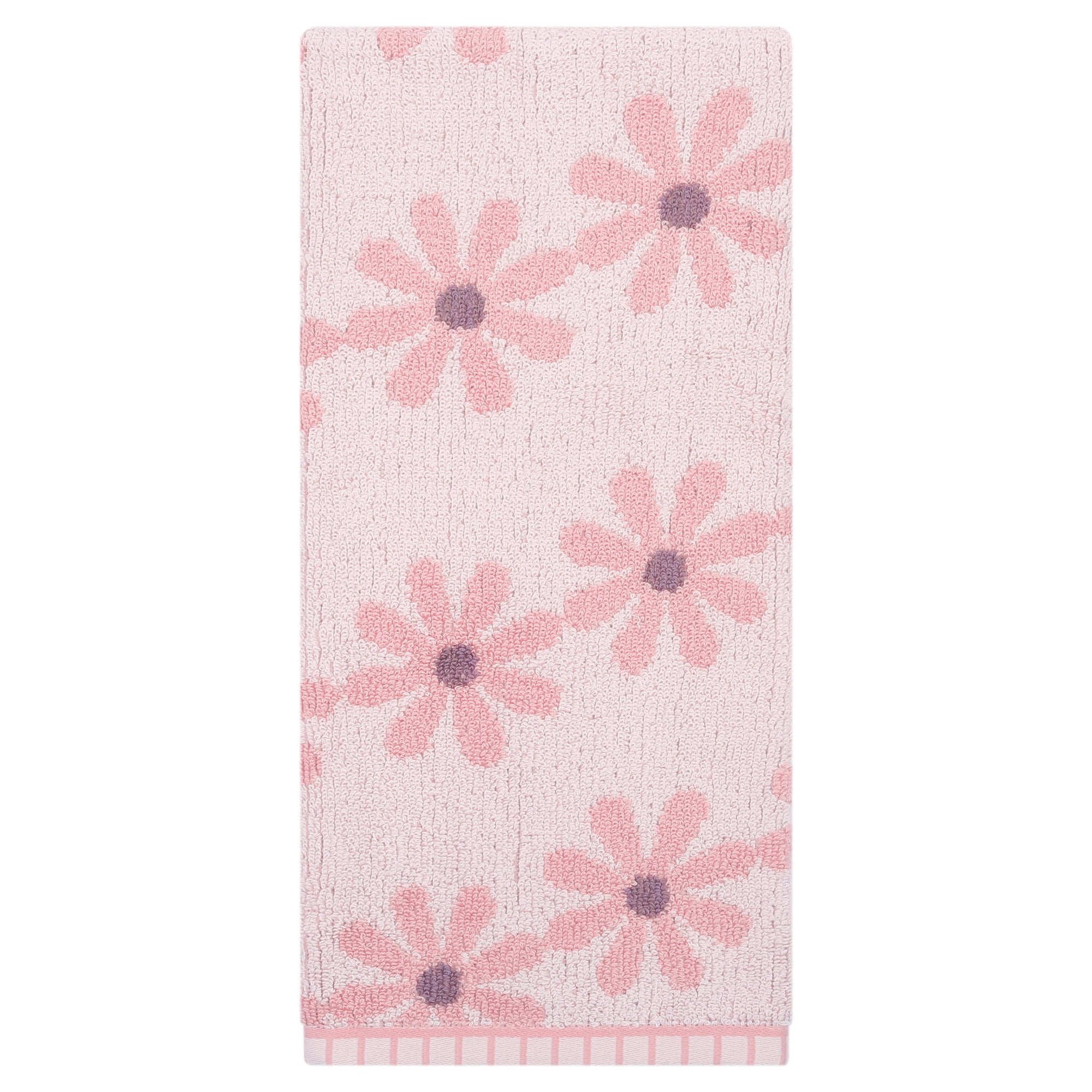 Unique Bargains Pure Cotton Daisy Pattern Ultra Soft Hand Towel Pink 29" x 13"