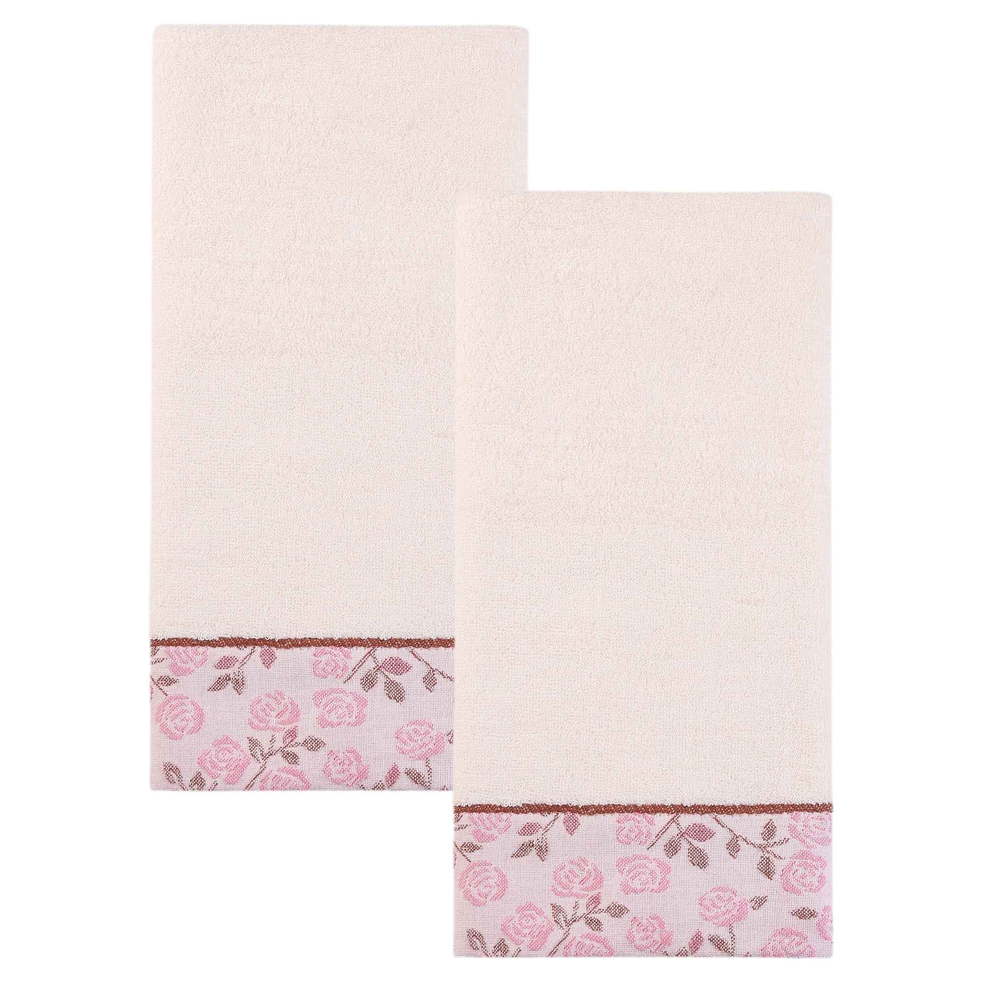 Unique Bargains Pure Cotton Floral Absorbent Towels Pink 2pcs 29" x 13"