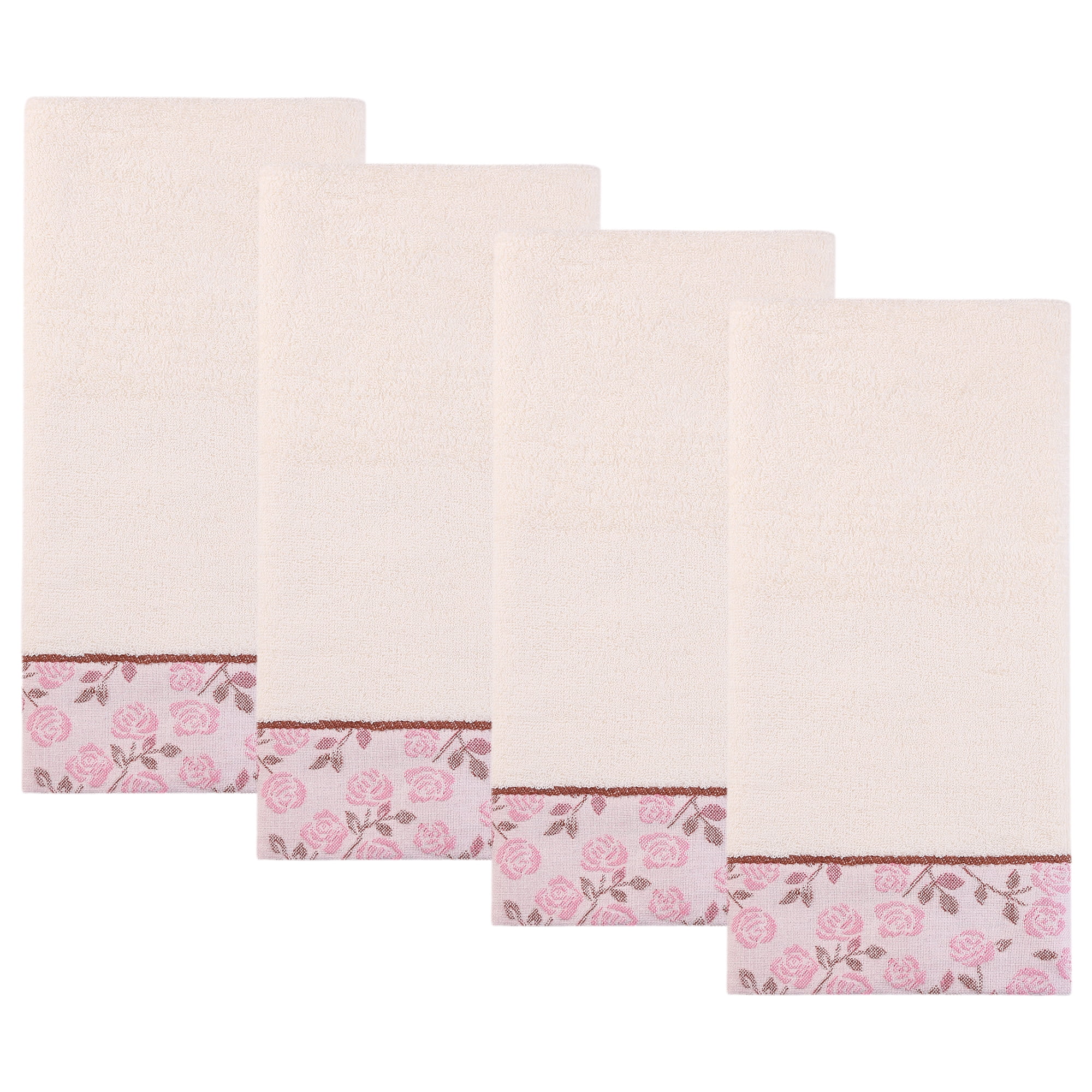 Unique Bargains Pure Cotton Floral Absorbent Towels Pink 4pcs 29" x 13"