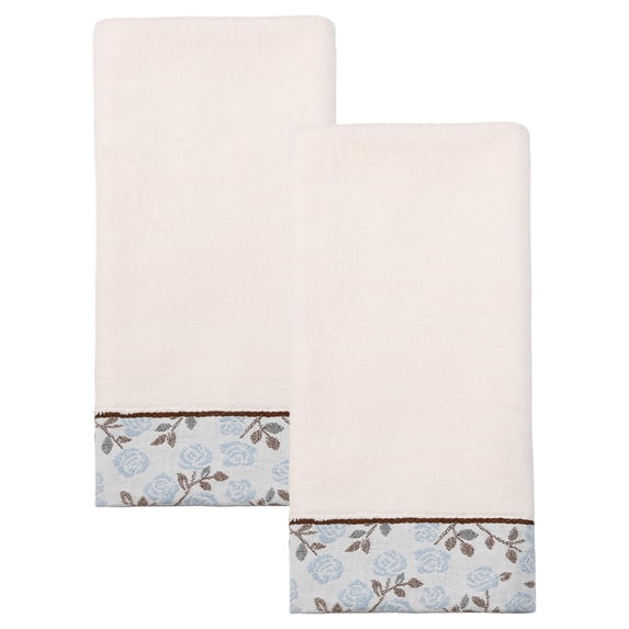 Unique Bargains Pure Cotton Floral Embroidery Absorbent Towels Blue 2pcs 29" x 13"