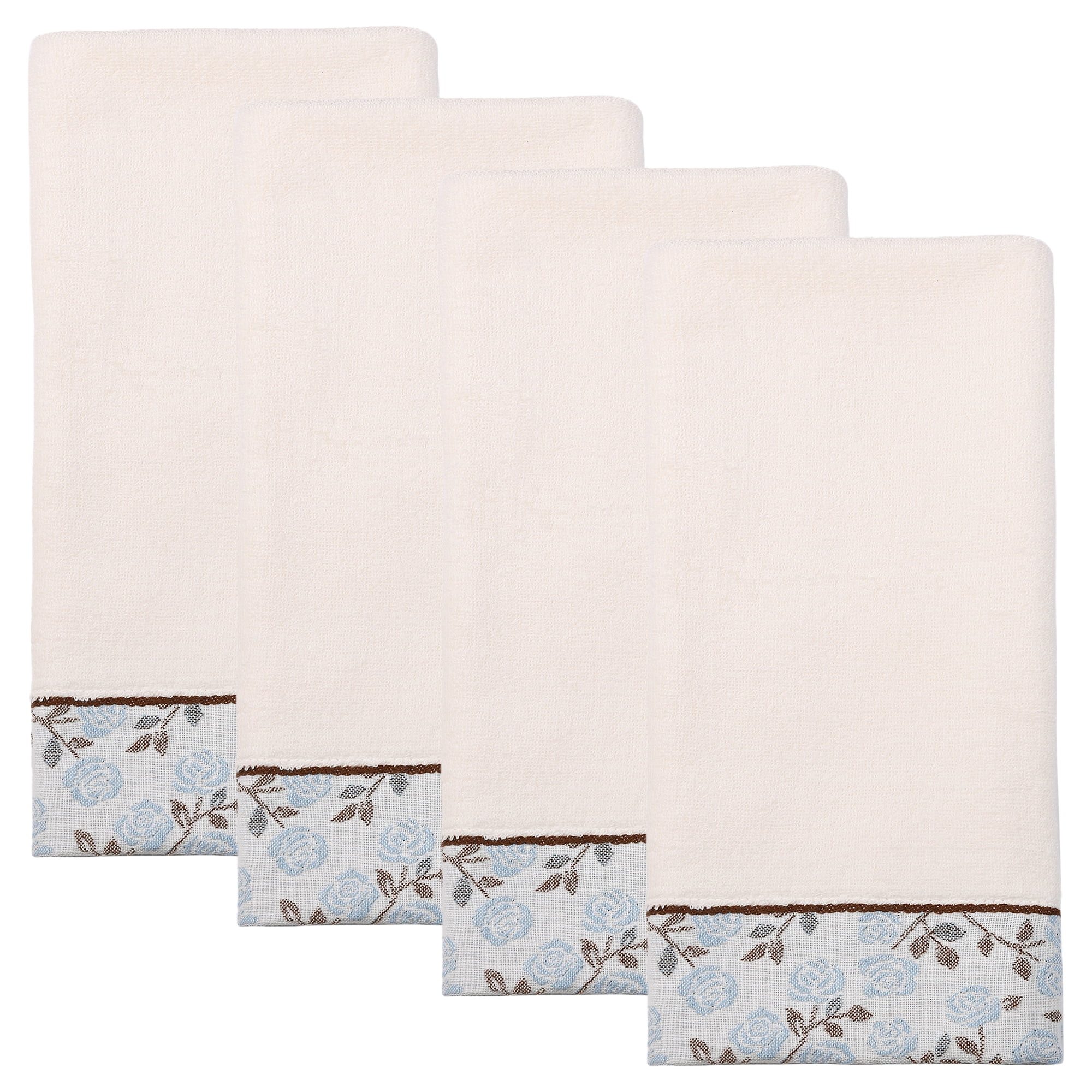 Unique Bargains Pure Cotton Floral Embroidery Absorbent Towels Blue 4pcs 29" x 13"