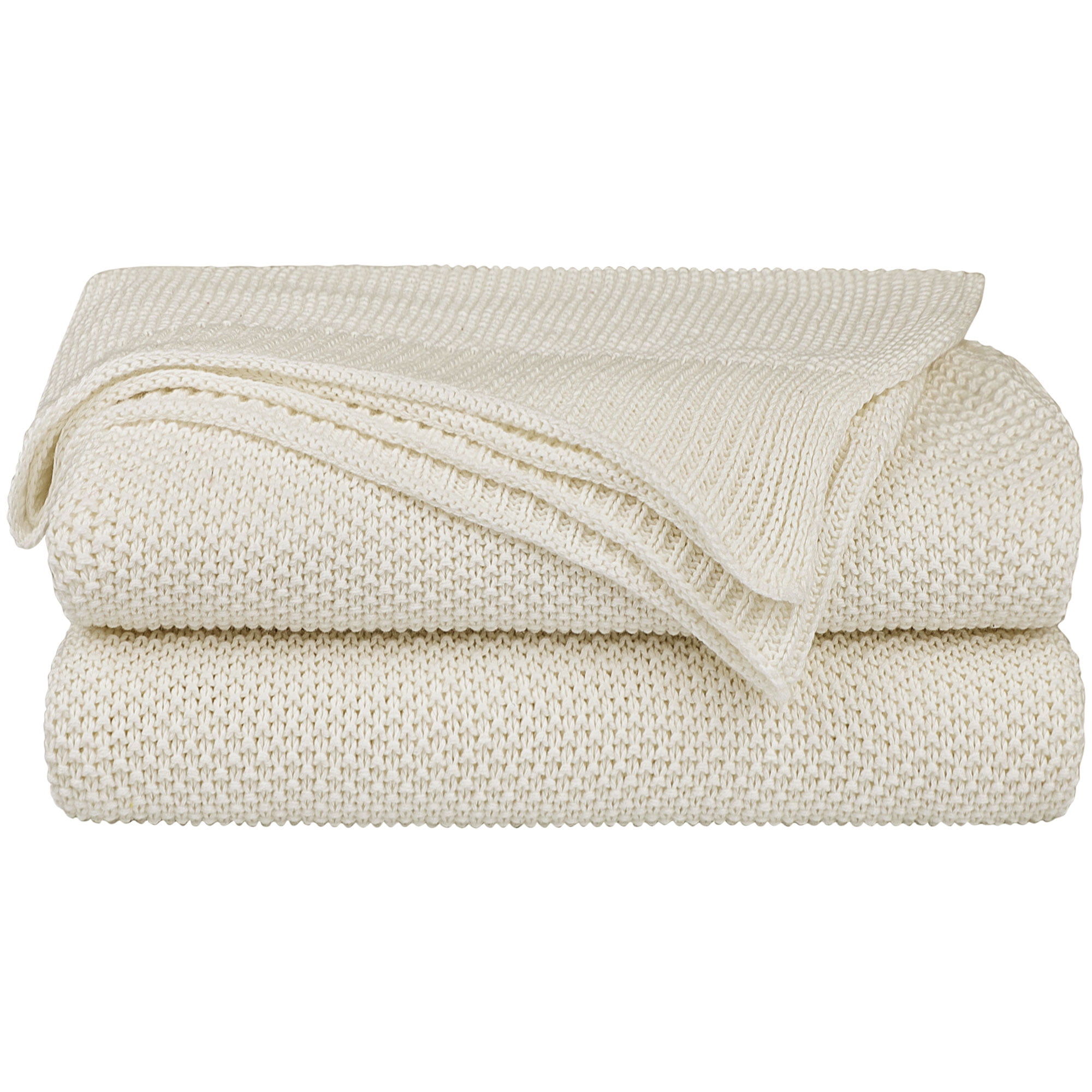 Unique Bargains Pure Cotton Soft Cable Knit Throw Blanket Beige 51" x 59"